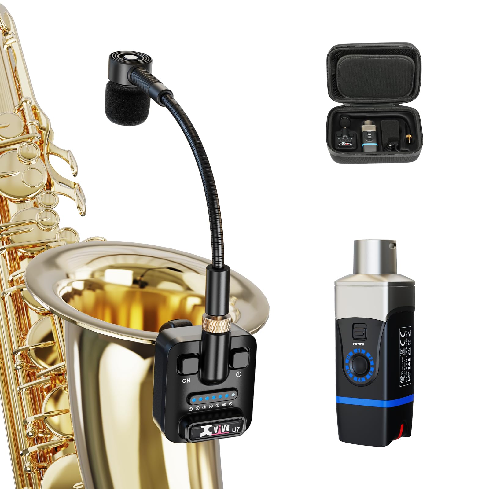 Xvive U7 Saxophone and Trumpet Wireless System With Clip-on Supercardioid Condenser Microphone (Travel Case Included)