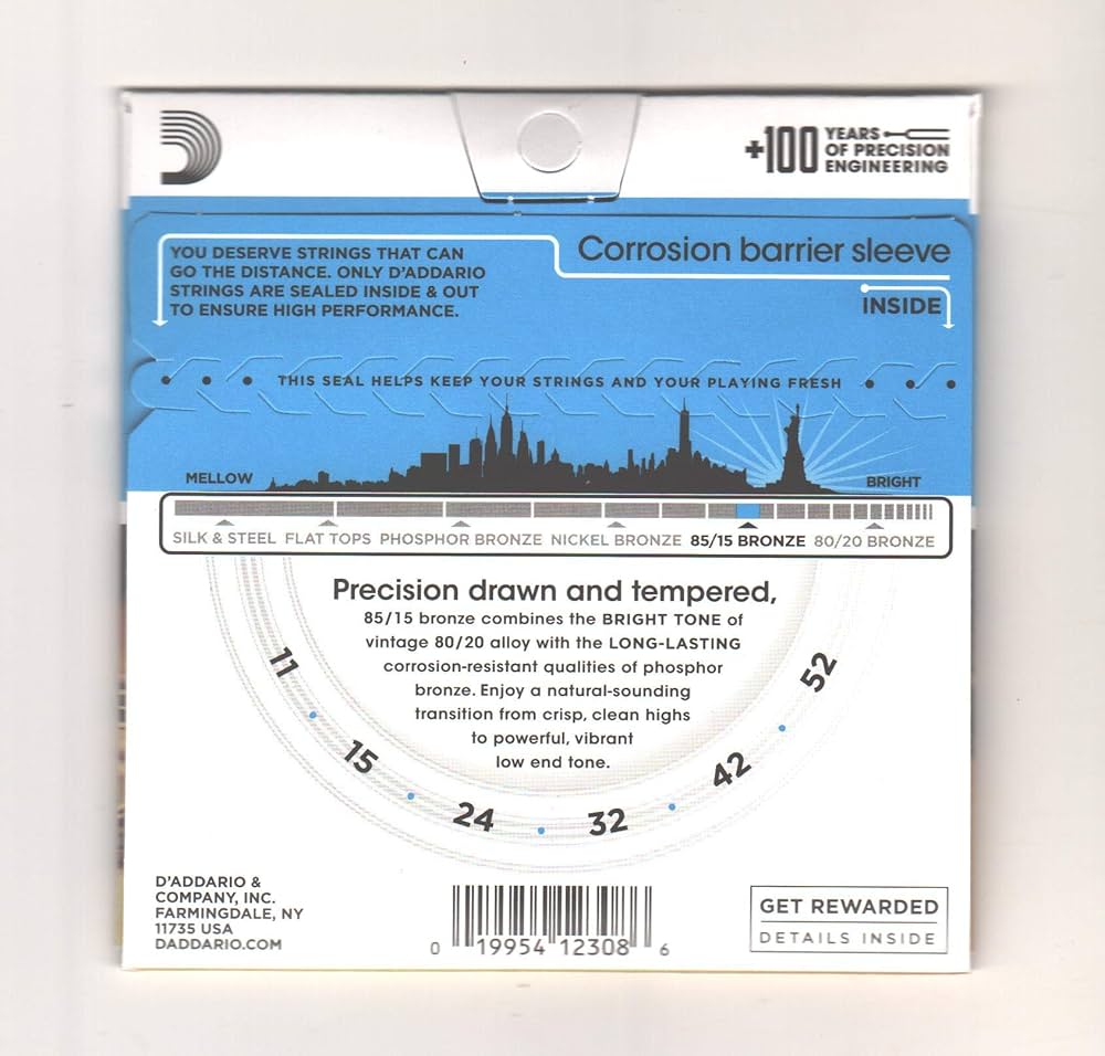 D'Addario EZ910 Acoustic Guitar Strings - 85/15 Bronze (.011-.052 Light Gauge)