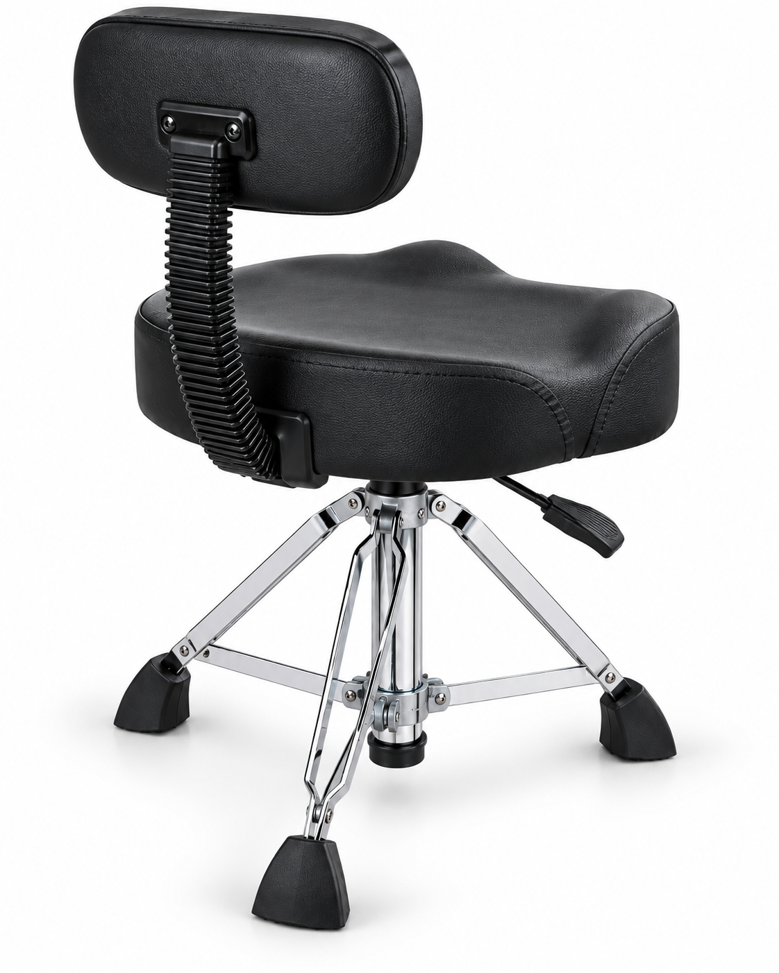 Tolaye BB1 Saddle Drum Throne with Backrest, Adjustable Height, Ergonomic Padded Seat & Heavy-Duty Chrome Tripod Base
