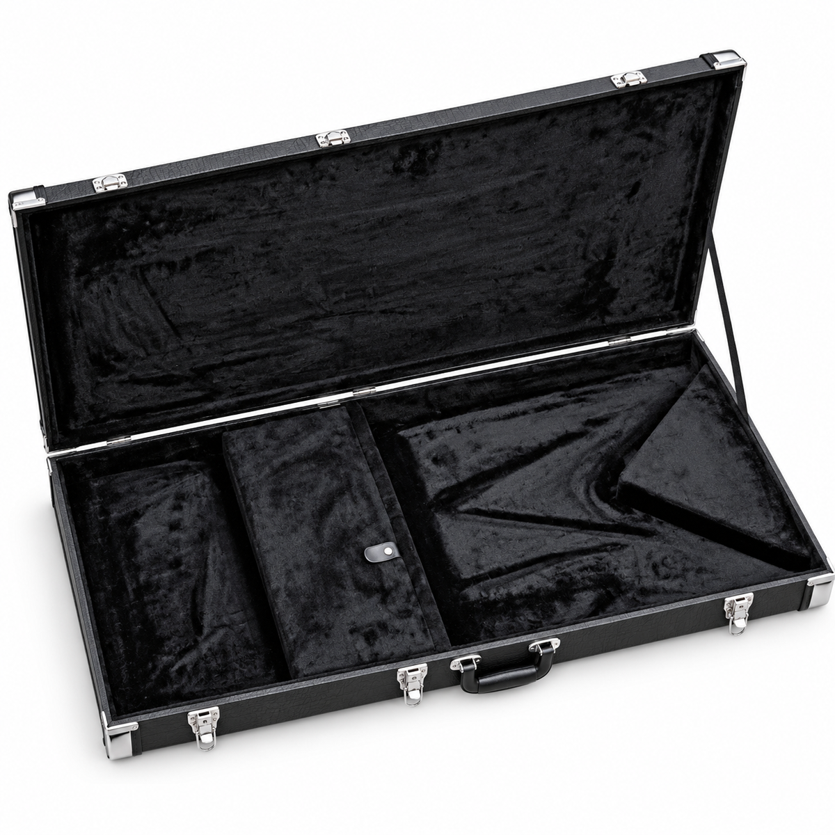 Tansen V-Shape Electric Guitar Hard Case with Plush Interior, Storage Compartment & Metal Latches – Black