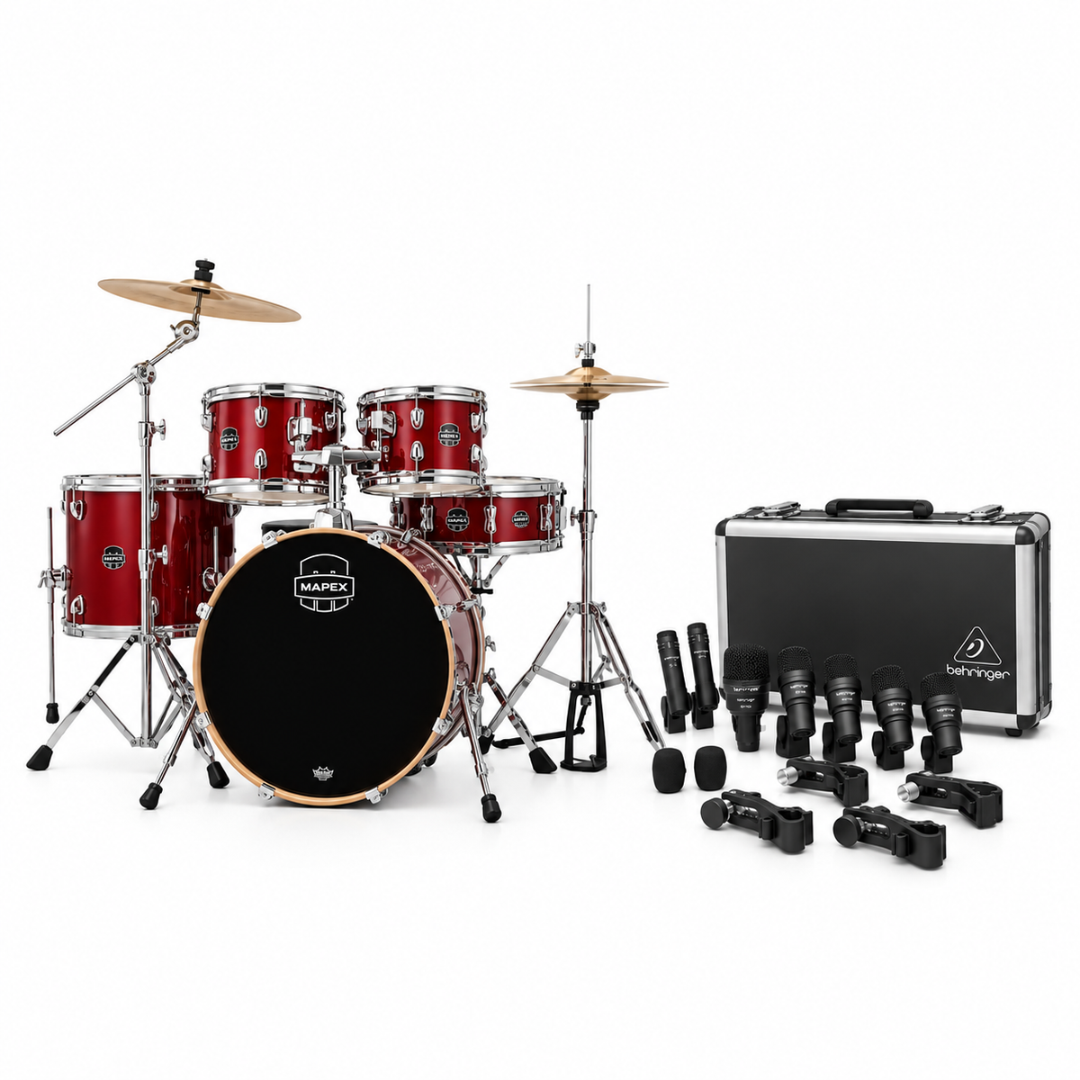 Mapex VE5044FTCVM Venus Fusion 5-Piece Drum Set with Cymbals & Throne + Behringer BC1200 7-Piece Drum Microphone Set Bundle