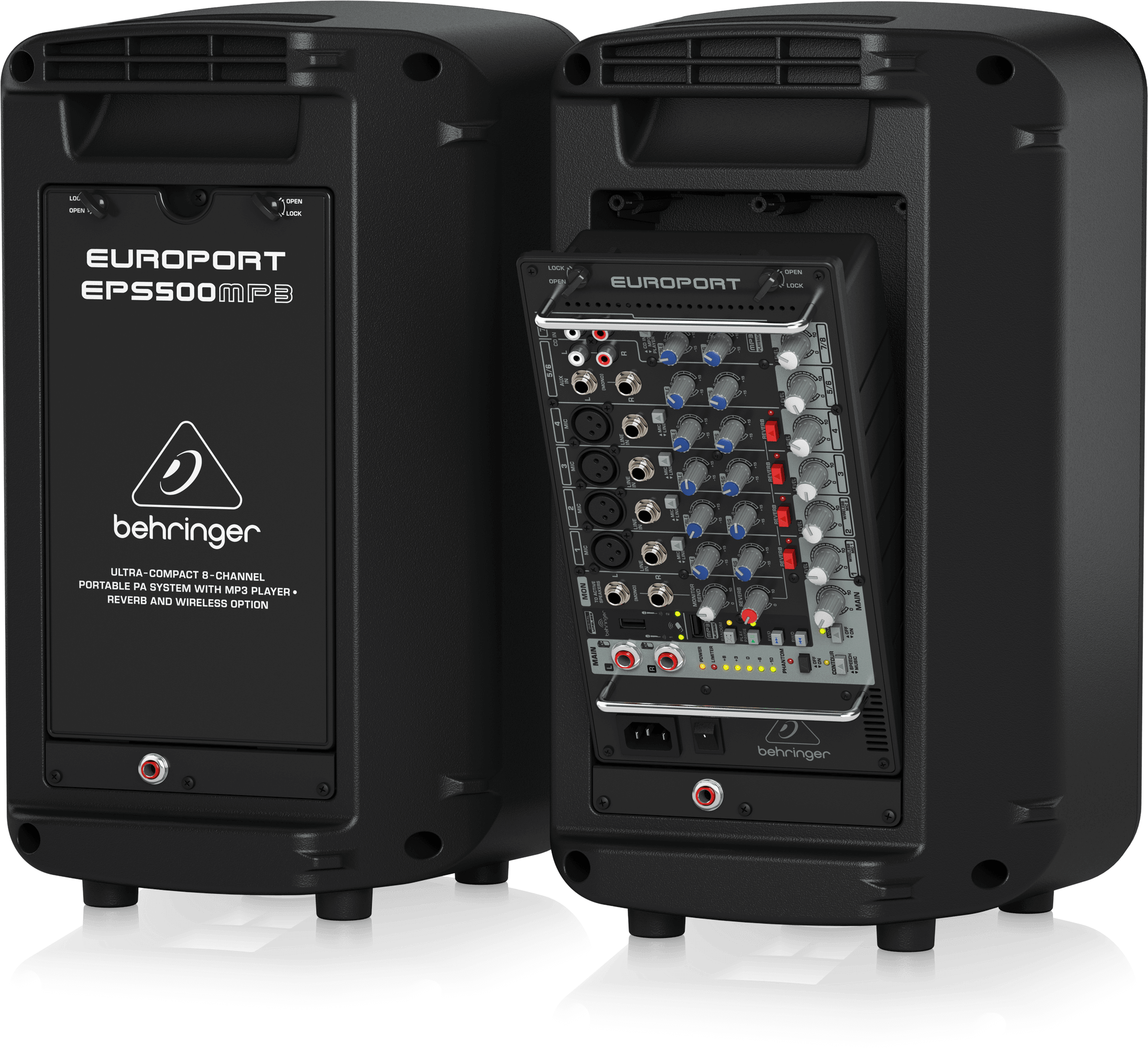 Behringer Europort EPS500MP3 Ultra-Compact 500W 8-Channel Portable PA System with MP3 Player, Reverb and Wireless Option