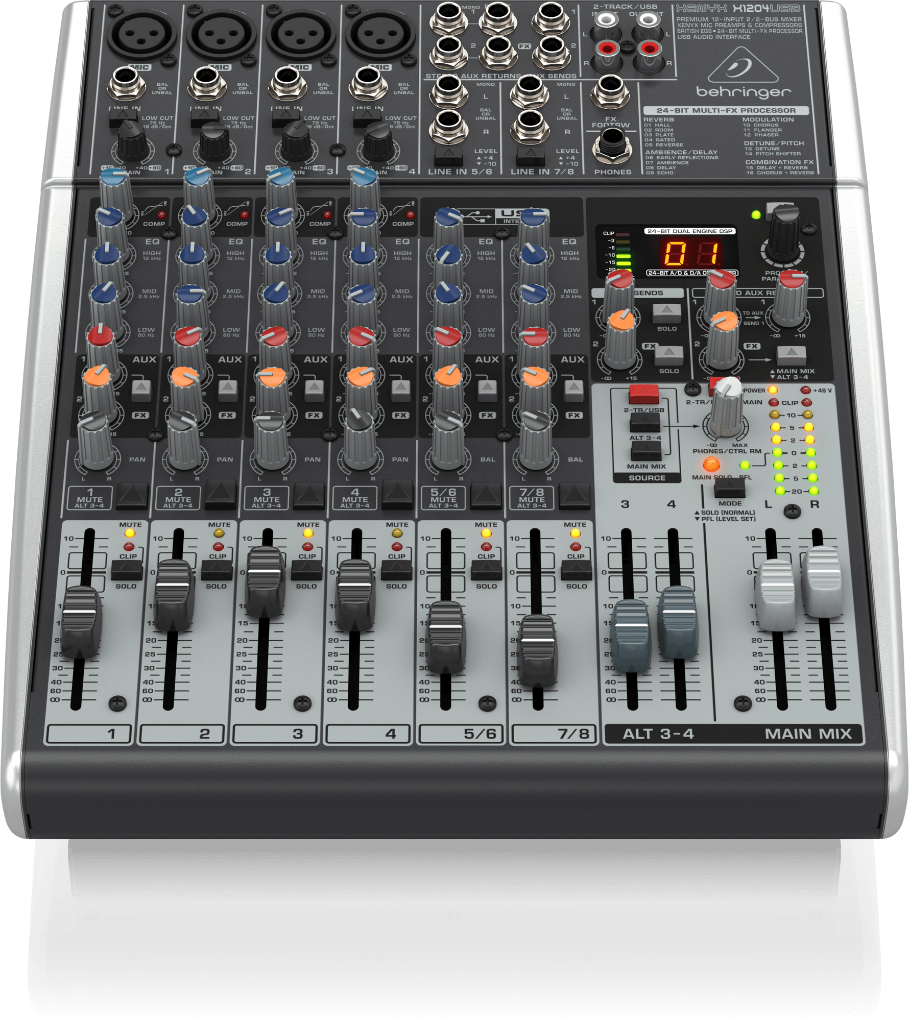 Behringer Xenyx X1204USB Premium 12-Input 2/2-Bus Mixer with XENYX Mic Preamps and Compressors, British EQ, 24-Bit Multi-FX Processor and USB/Audio Interface