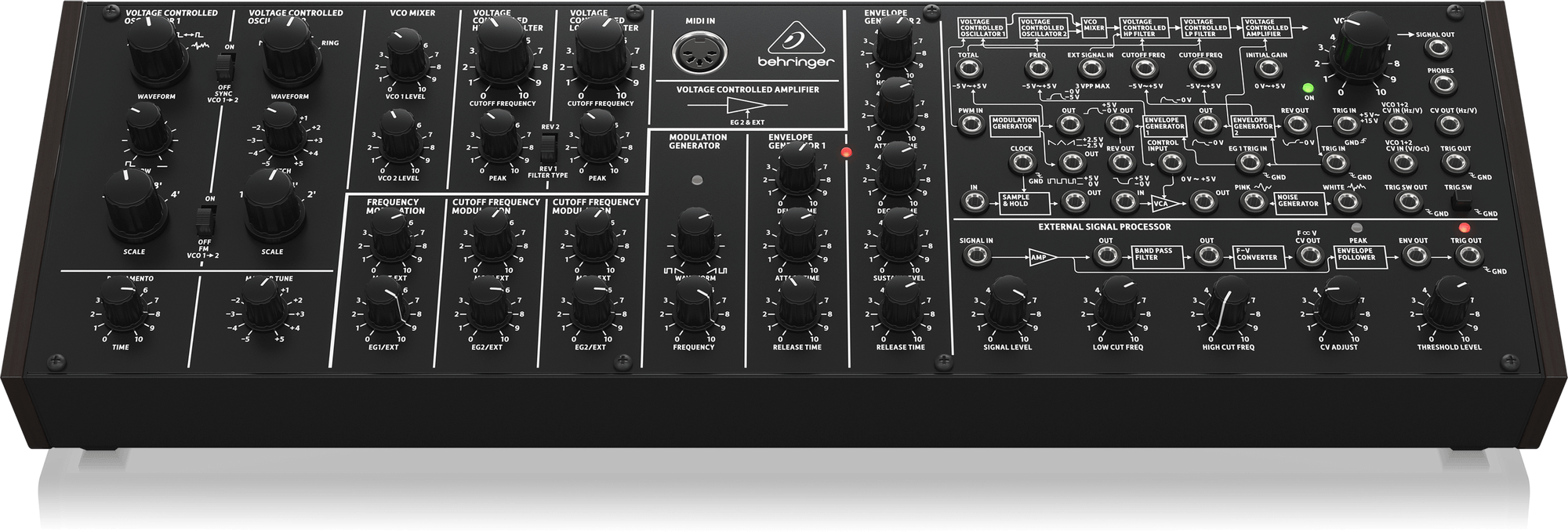 Behringer K-2 MKII Analog and Semi-Modular Synthesizer with Dual VCOs, Ring Modulator, External Signal Processor, 16-Voice Poly Chain and Eurorack Format