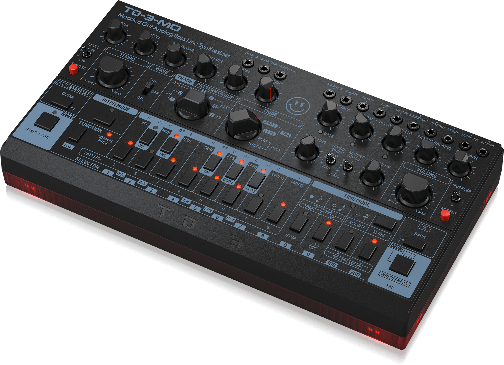 Behringer TD3MOBK “Modded Out” Analog Bass Line Synthesizer with VCO, MIDI-Controllable VCF and Sub-Harmonics Oscillator