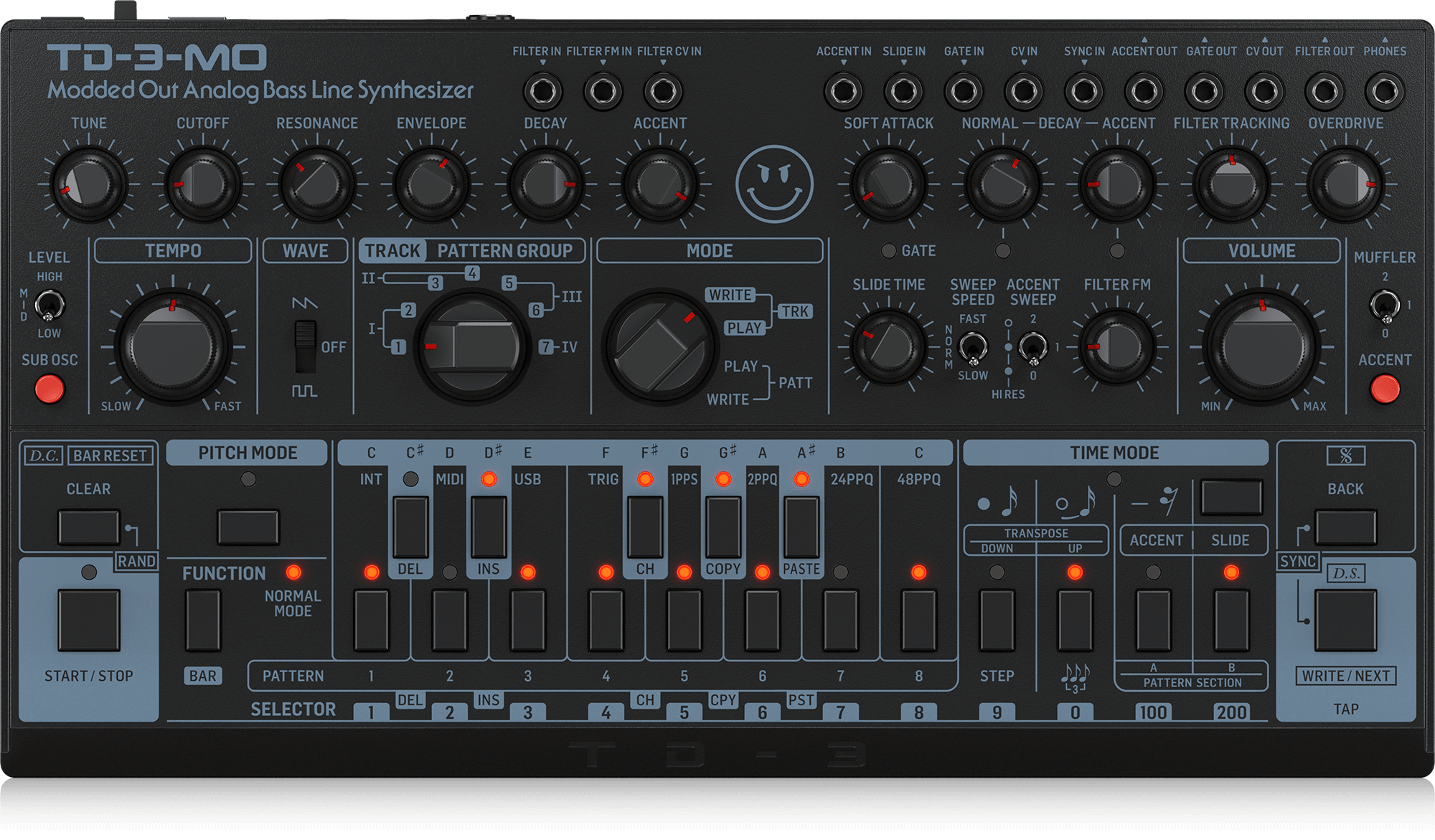 Behringer TD3MOBK “Modded Out” Analog Bass Line Synthesizer with VCO, MIDI-Controllable VCF and Sub-Harmonics Oscillator