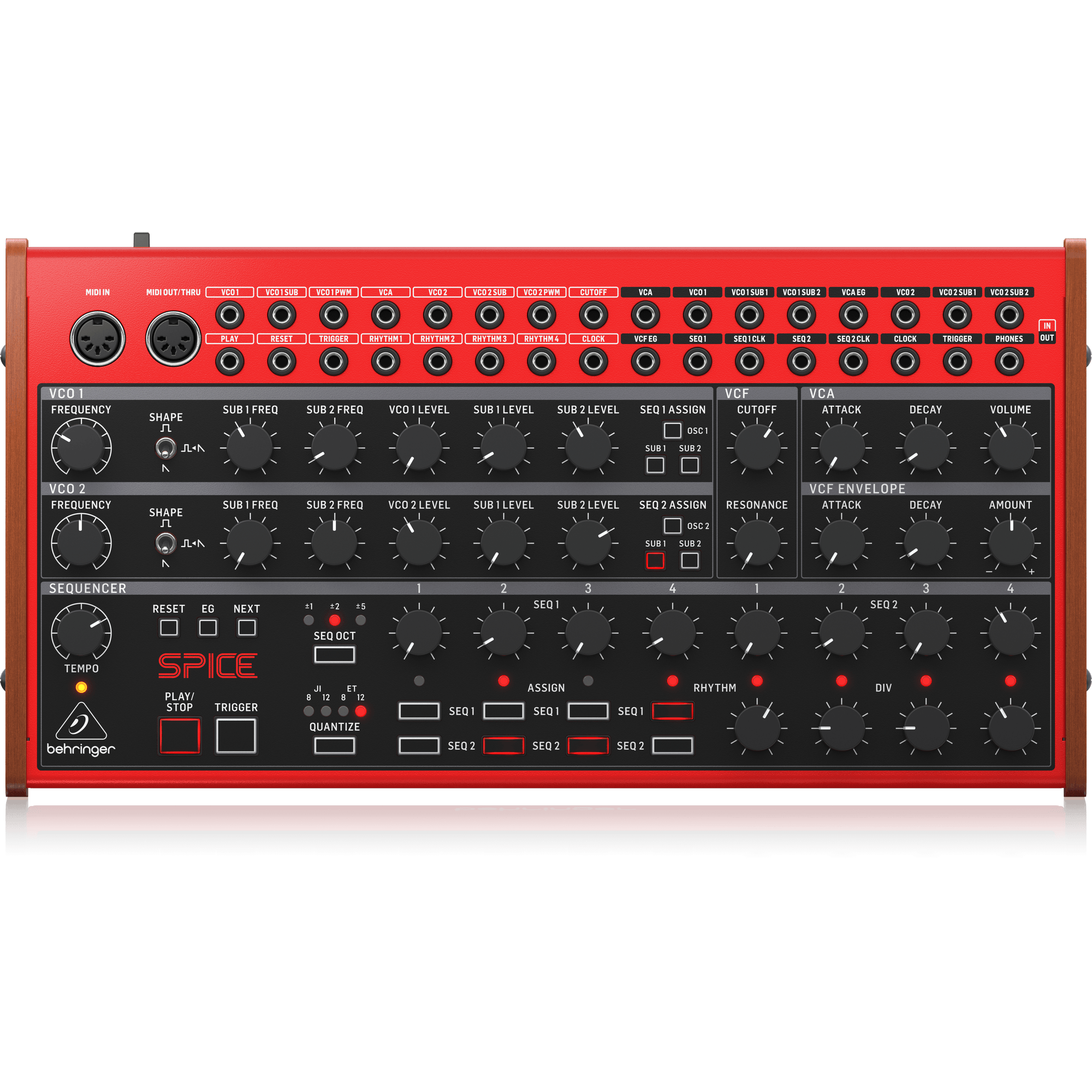 Behringer SPICE Analog Semi-Modular Polyrhythmic Synthesizer with 2 Oscillators, 4 Sub-Oscillators, Multi-Mode Filter and Dual 4-Step Sequencer