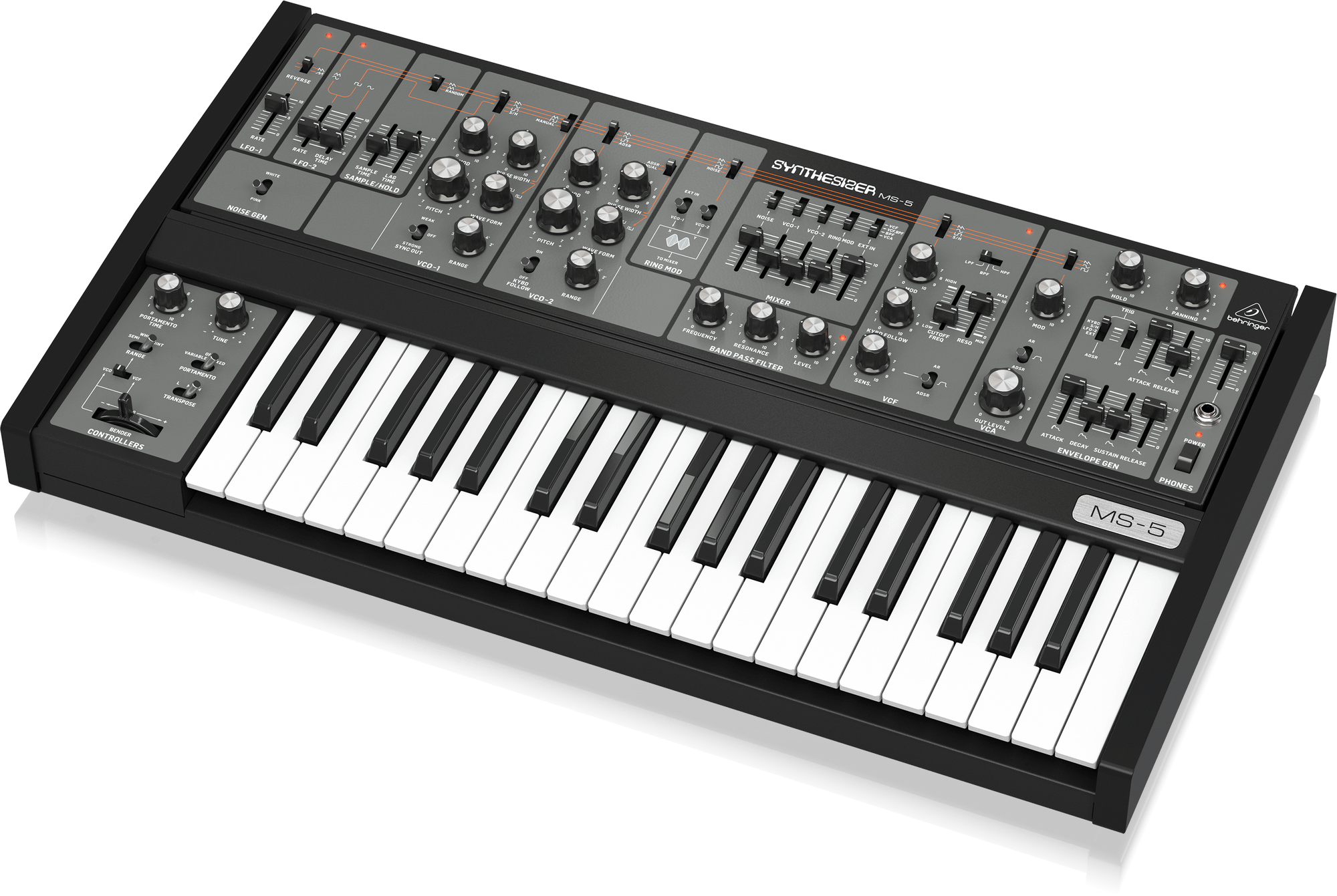 Behringer MS5-BEH Analog Synthesizer with 37 Full-Size Keys, 2 VCOs, Multi-Mode VCF, VCA, 2 LFOs, 2 Envelopes and Ring Modulator