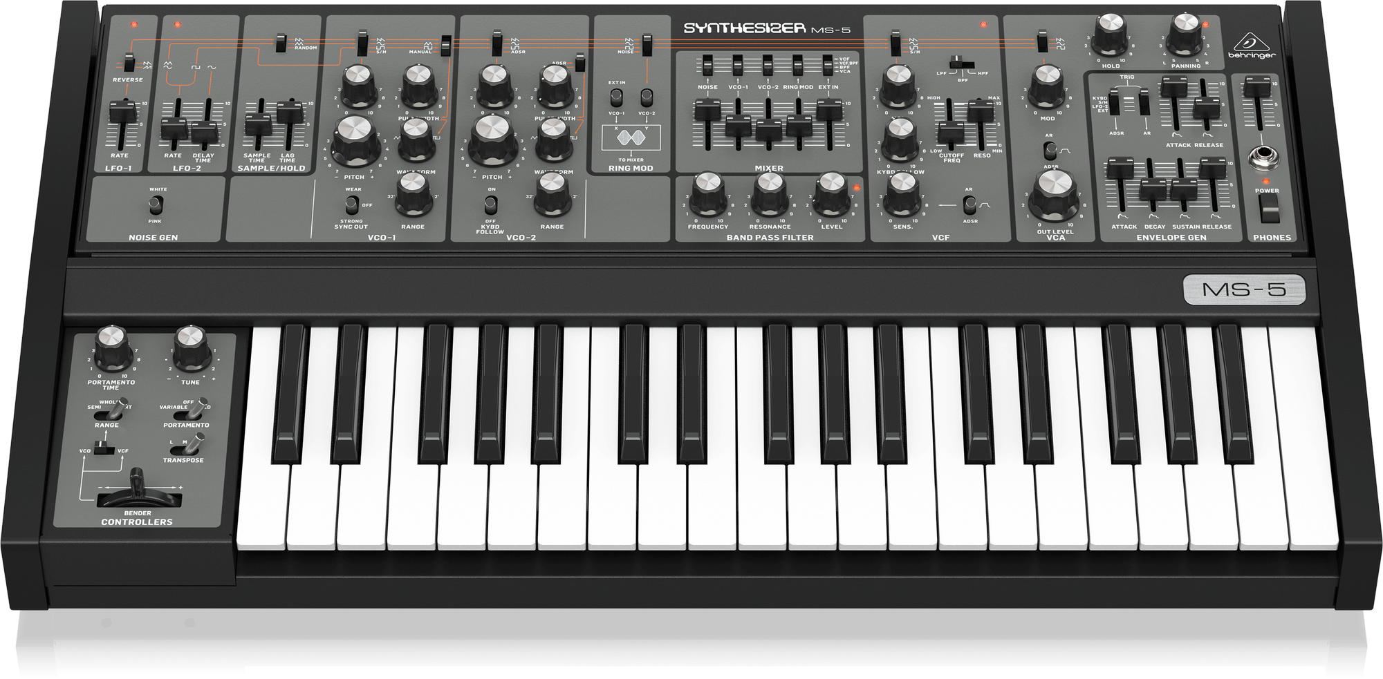 Behringer MS5-BEH Analog Synthesizer with 37 Full-Size Keys, 2 VCOs, Multi-Mode VCF, VCA, 2 LFOs, 2 Envelopes and Ring Modulator