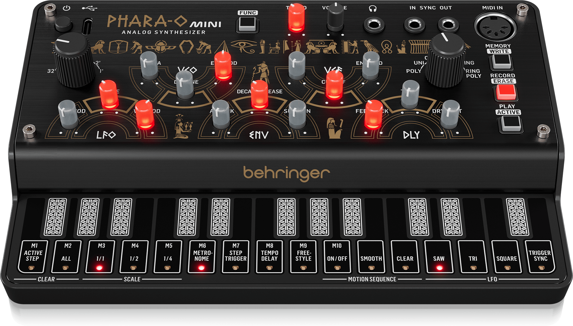 Behringer PHARAOMINI Analog Polyphonic Synthesizer with 3 VCOs, Classic VCF, Ring Modulator, 16-Step Motion Sequencer and Delay