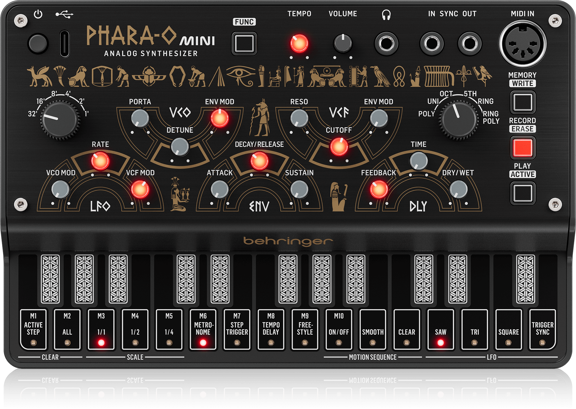 Behringer PHARAOMINI Analog Polyphonic Synthesizer with 3 VCOs, Classic VCF, Ring Modulator, 16-Step Motion Sequencer and Delay
