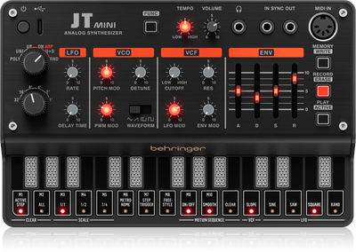 Behringer JTMINI Analog Polyphonic Synthesizer with 3 VCOs, Multi-Mode VCF, Arpeggiator and 16-Step Motion Sequencer