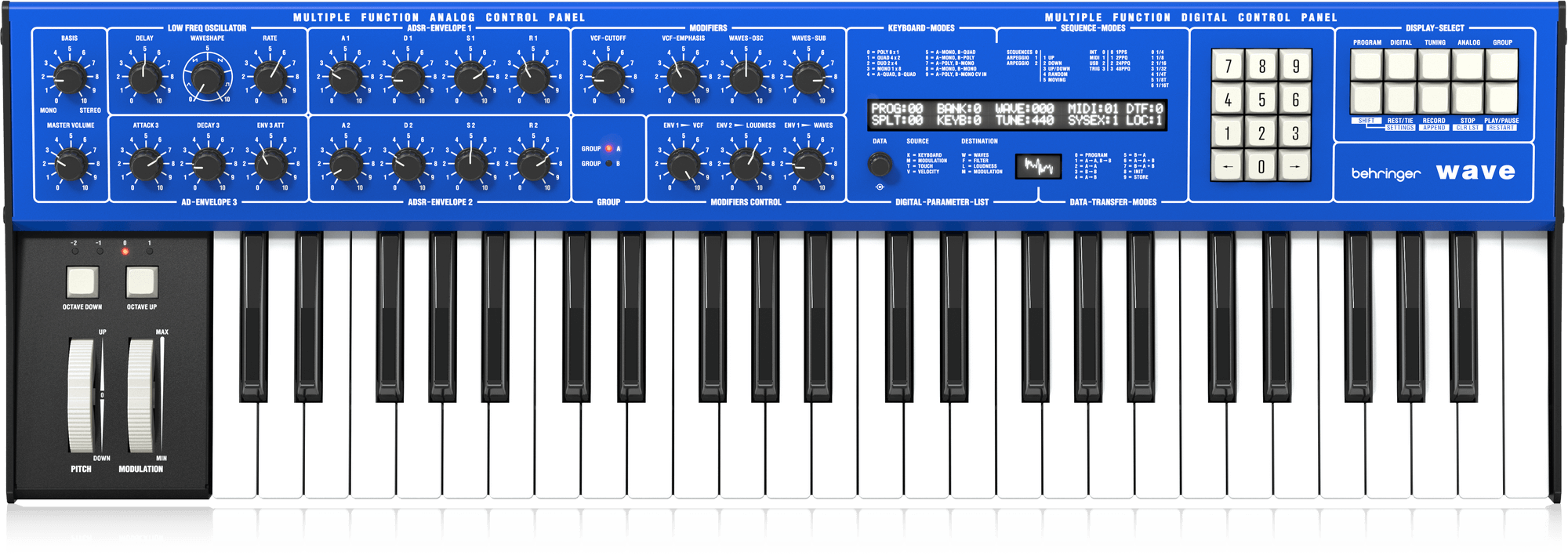 Behringer WAVE Legendary 8-Voice Multi-Timbral Hybrid Synthesizer with Wavetable Generators and Analog VCF and VCA, LFO, 3 Envelopes, Arpeggiator and Sequencer