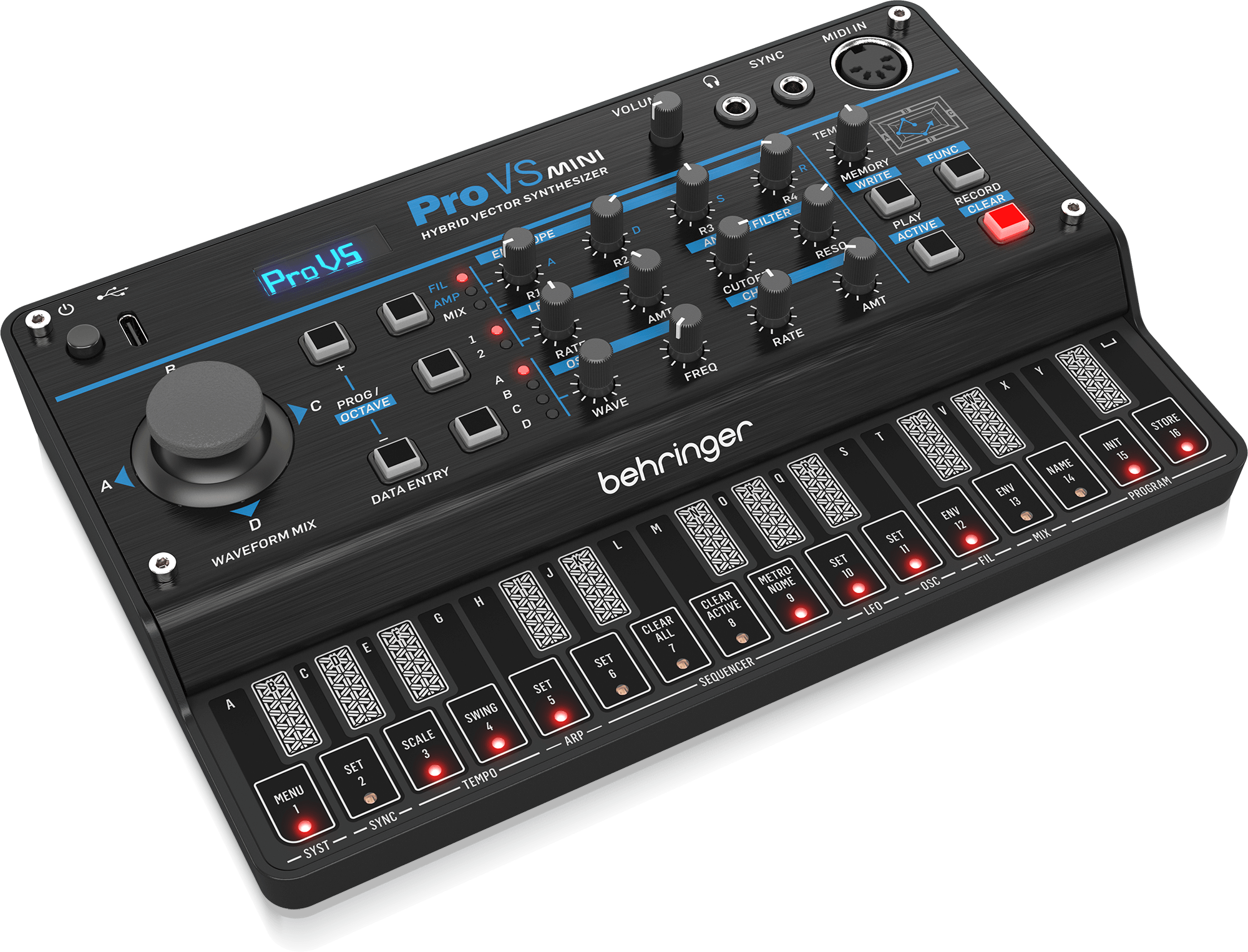 Behringer PRO VS MINI Portable 5-Voice Hybrid Synthesizer with 4 Vector Morphing Oscillators Per Voice, Analog Low-Pass Filter, 16-Step Sequencer and Arpeggiator