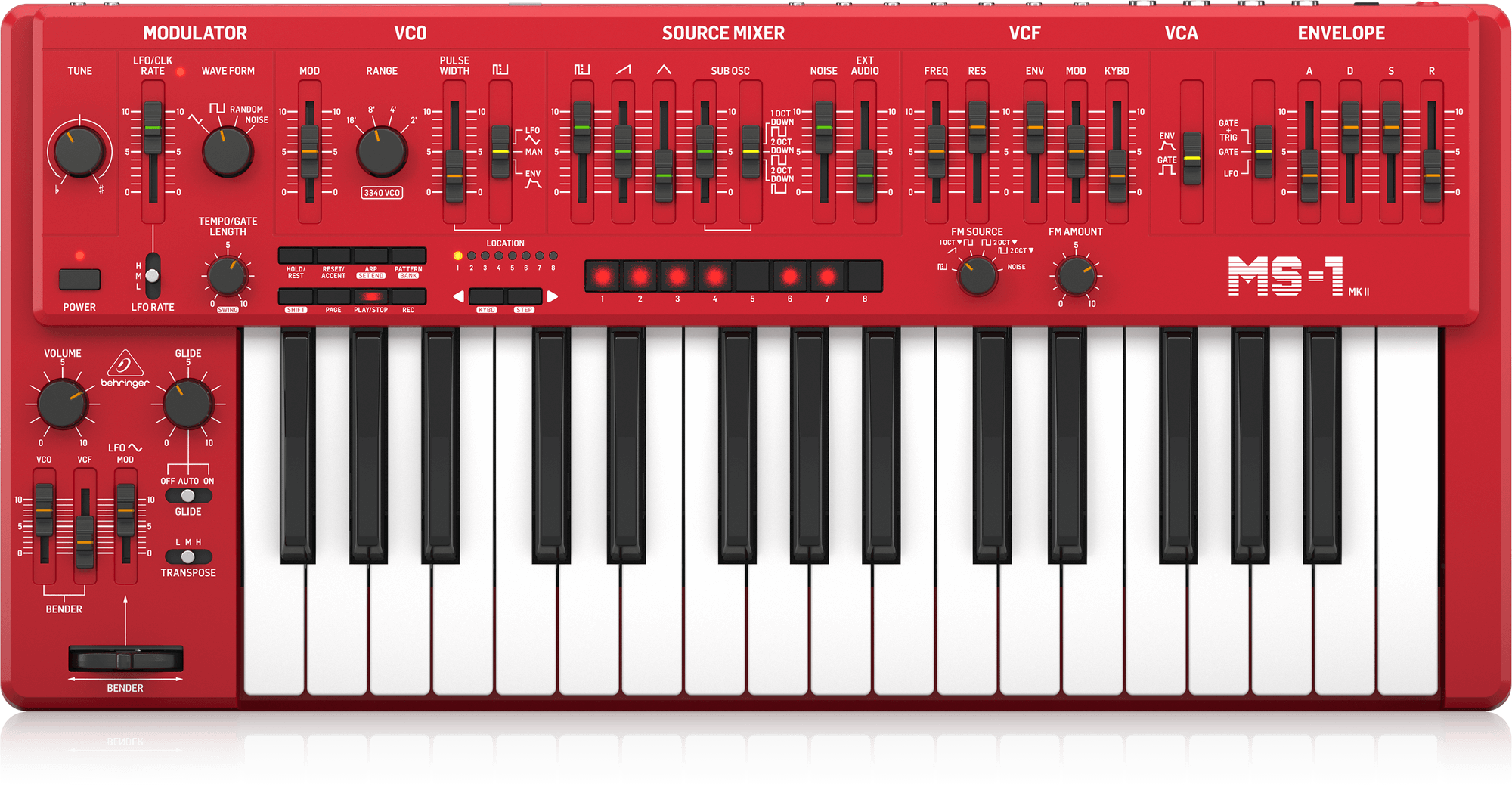 Behringer MS1MKIIRD Analog Synthesizer with 32 Full-Size Keys, 3340 VCO with 4 Simultaneous Waveforms, Red