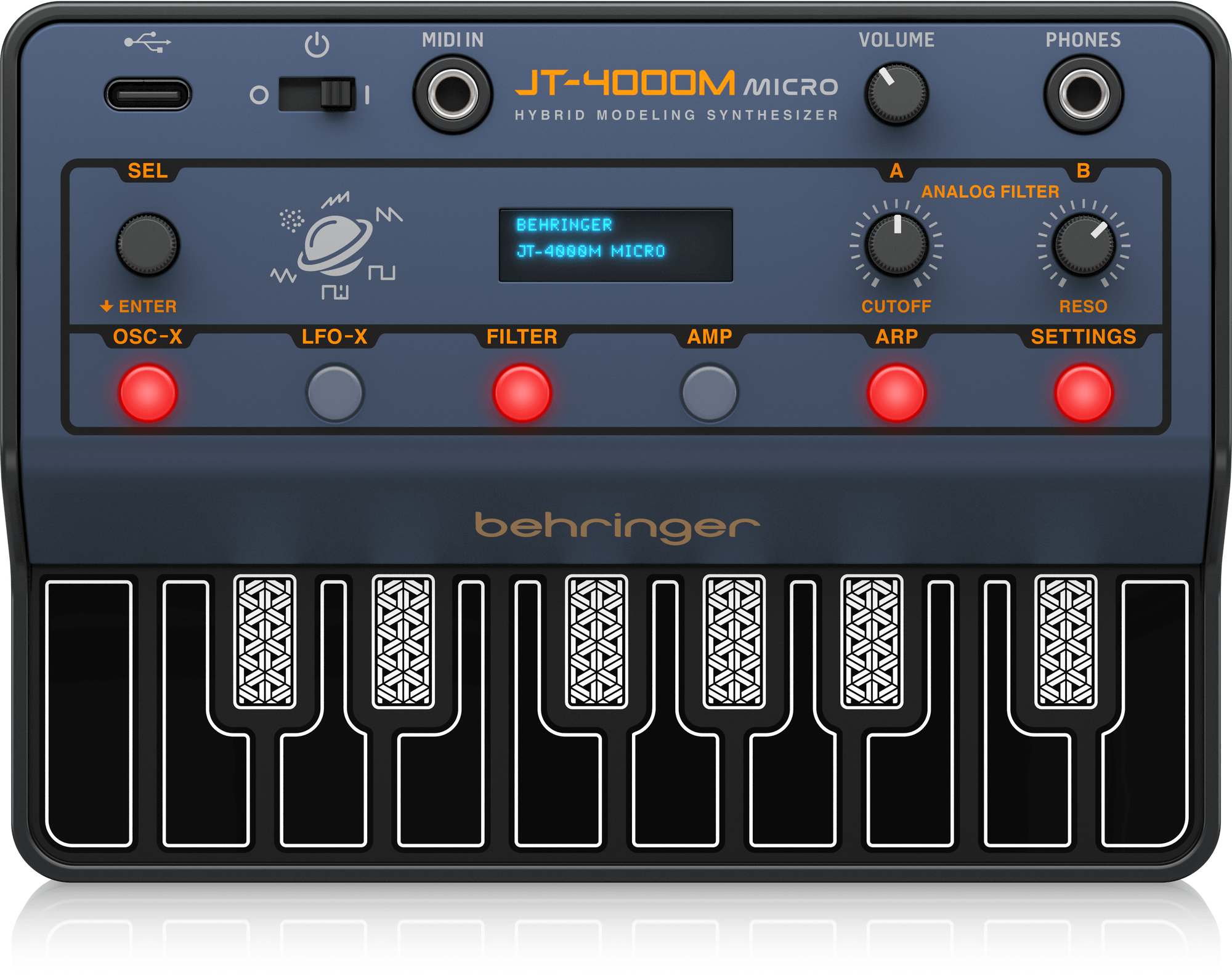 Behringer JT-4000M MICRO Portable 4-Voice Hybrid Synthesizer with 2 Analog Modeling Oscillators Per Voice, Multi-Mode Analog Filter, and Arpeggiator