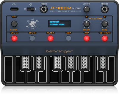 Behringer JT-4000M MICRO Portable 4-Voice Hybrid Synthesizer with 2 Analog Modeling Oscillators Per Voice, Multi-Mode Analog Filter, and Arpeggiator