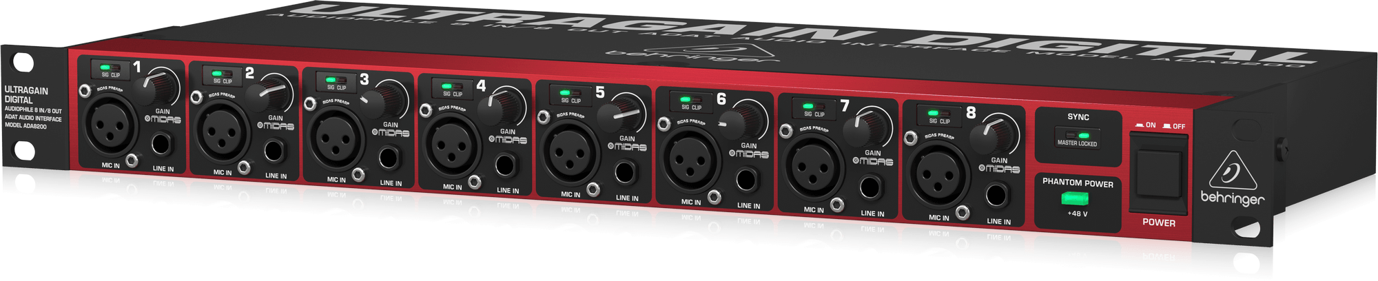 Behringer ADA8200 Audiophile 8 In/8 Out ADAT Audio Interface with Midas Mic Preamplifiers