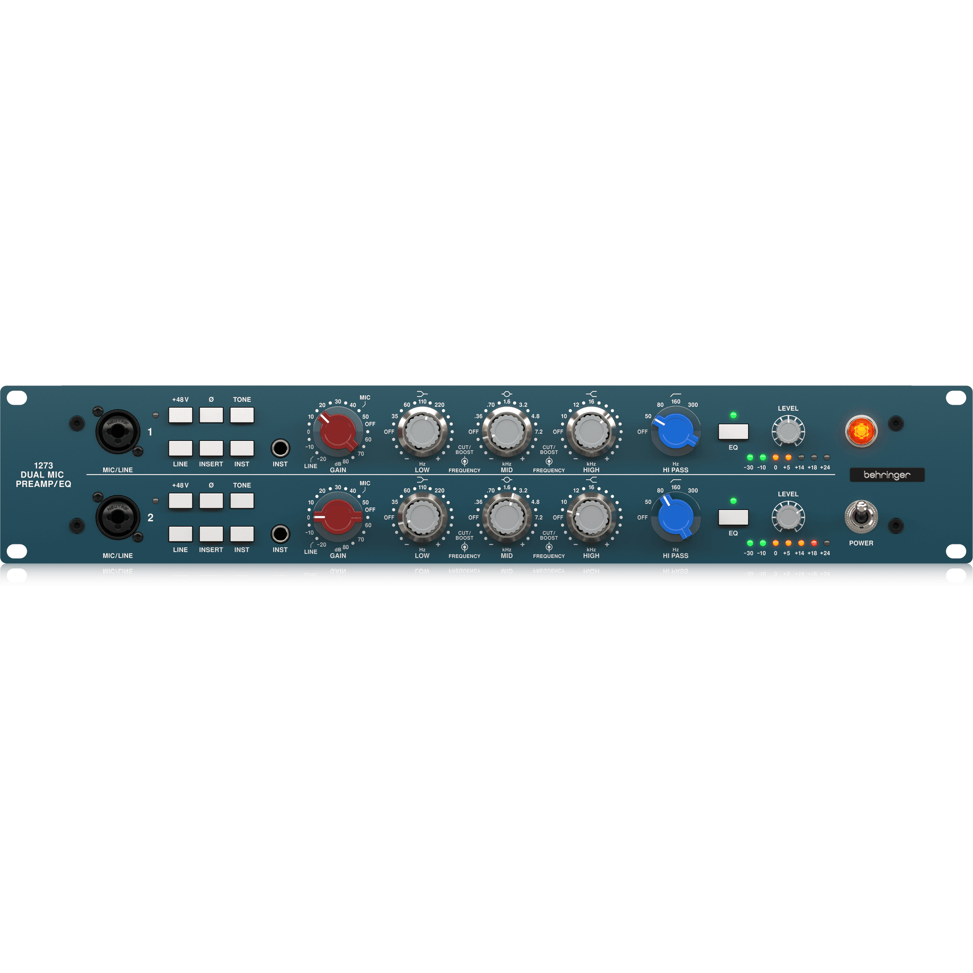 Behringer 1273 2-Channel Microphone Preamplifier with 3-Band Equalizers and Custom-Built Midas Transformers