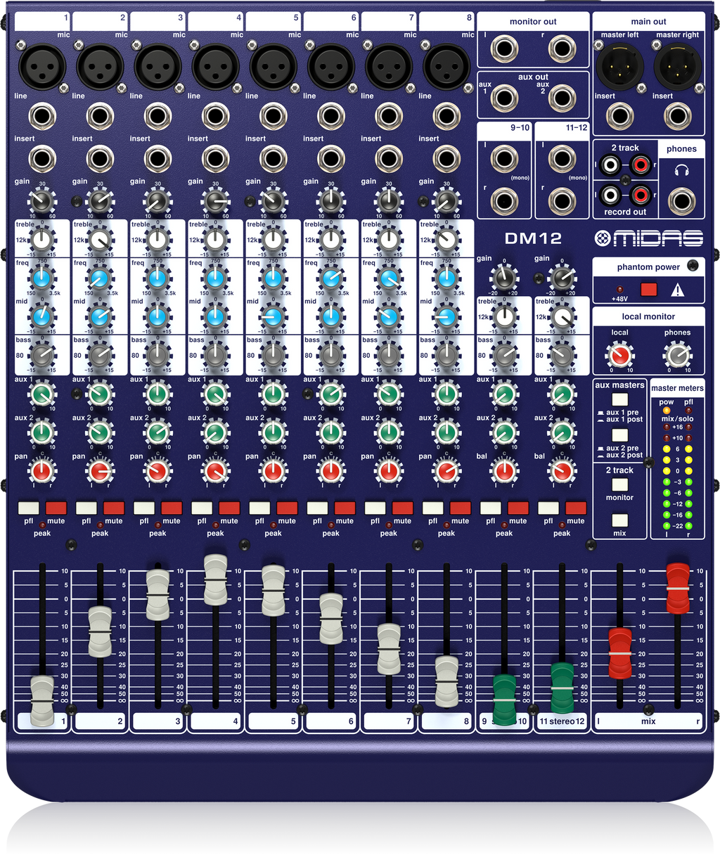 Midas DM12 12 Input Analogue Live and Studio Mixer with Midas Micropho