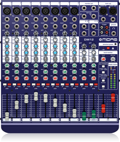 Midas DM12 12 Input Analogue Live and Studio Mixer with Midas Microphone Preamplifiers