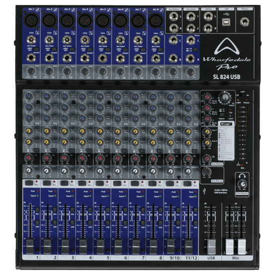 Wharfedale Pro SL824USB	Mixer Audio 12 CH 8 Mono & 2 Stereo FX and USB Interface