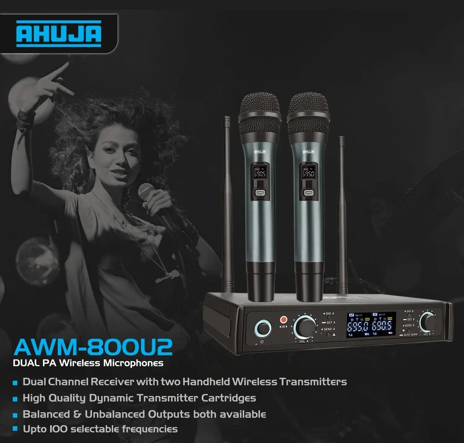 Ahuja AWM 800U2  Dual UHF Wireless Microphone