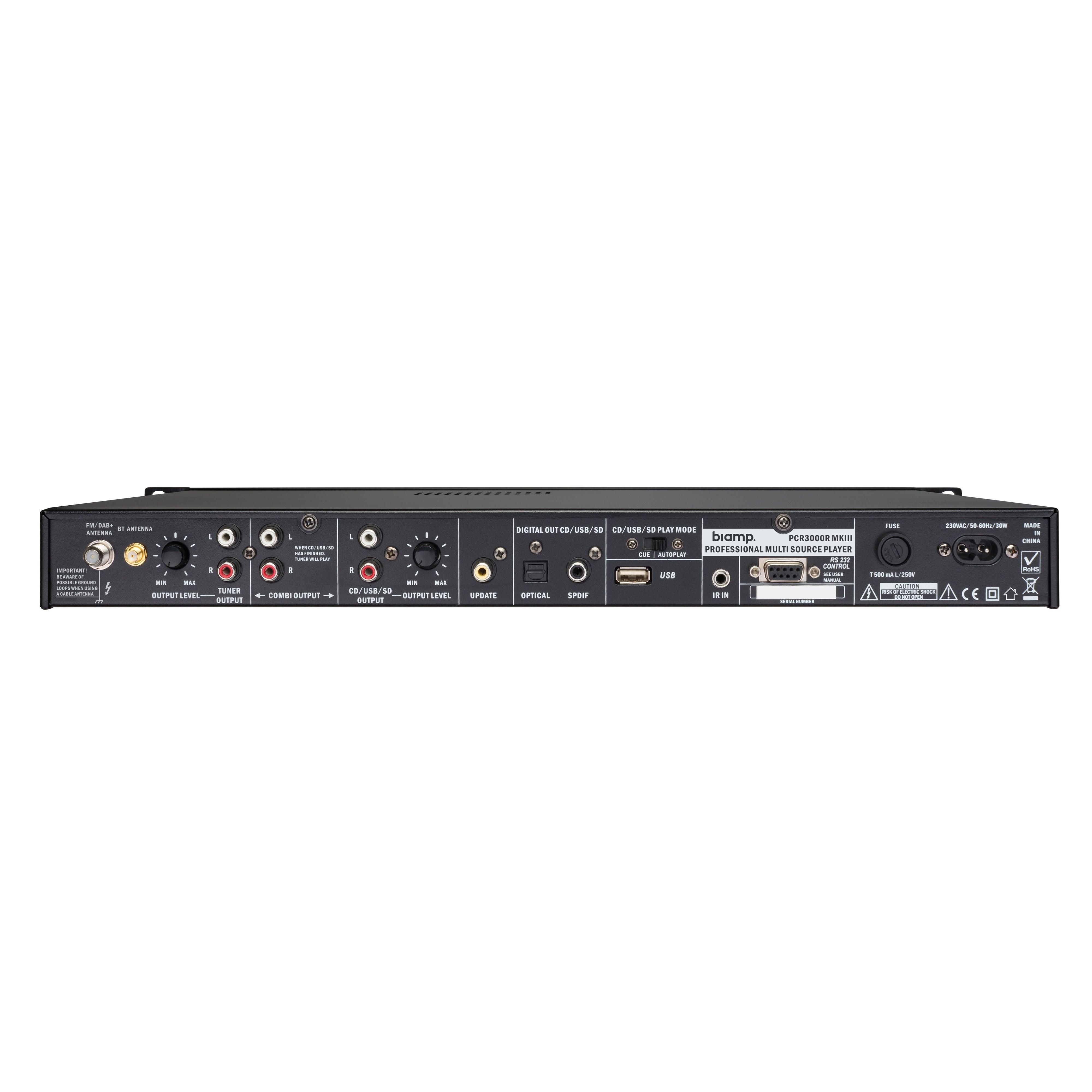 Biamp PCR3000RMKIII Versatile DAB & FM RDS/CD/USB/SD-CARD/BT music source, RS232 control, IR remote included - MusicMajlis