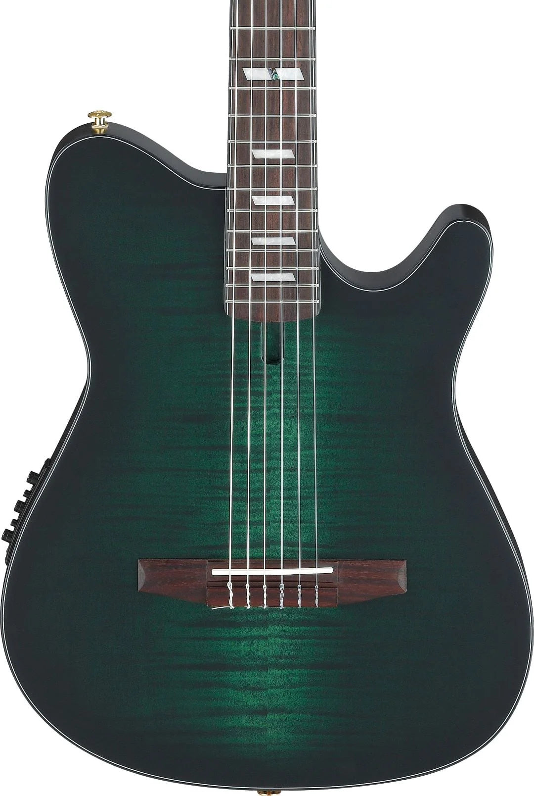 Ibanez FRH20FMNDGL Thinline Nylon-String Acoustic-Electric Guitar Featuring A Striking Deep Emerald Green Low Gloss Finish