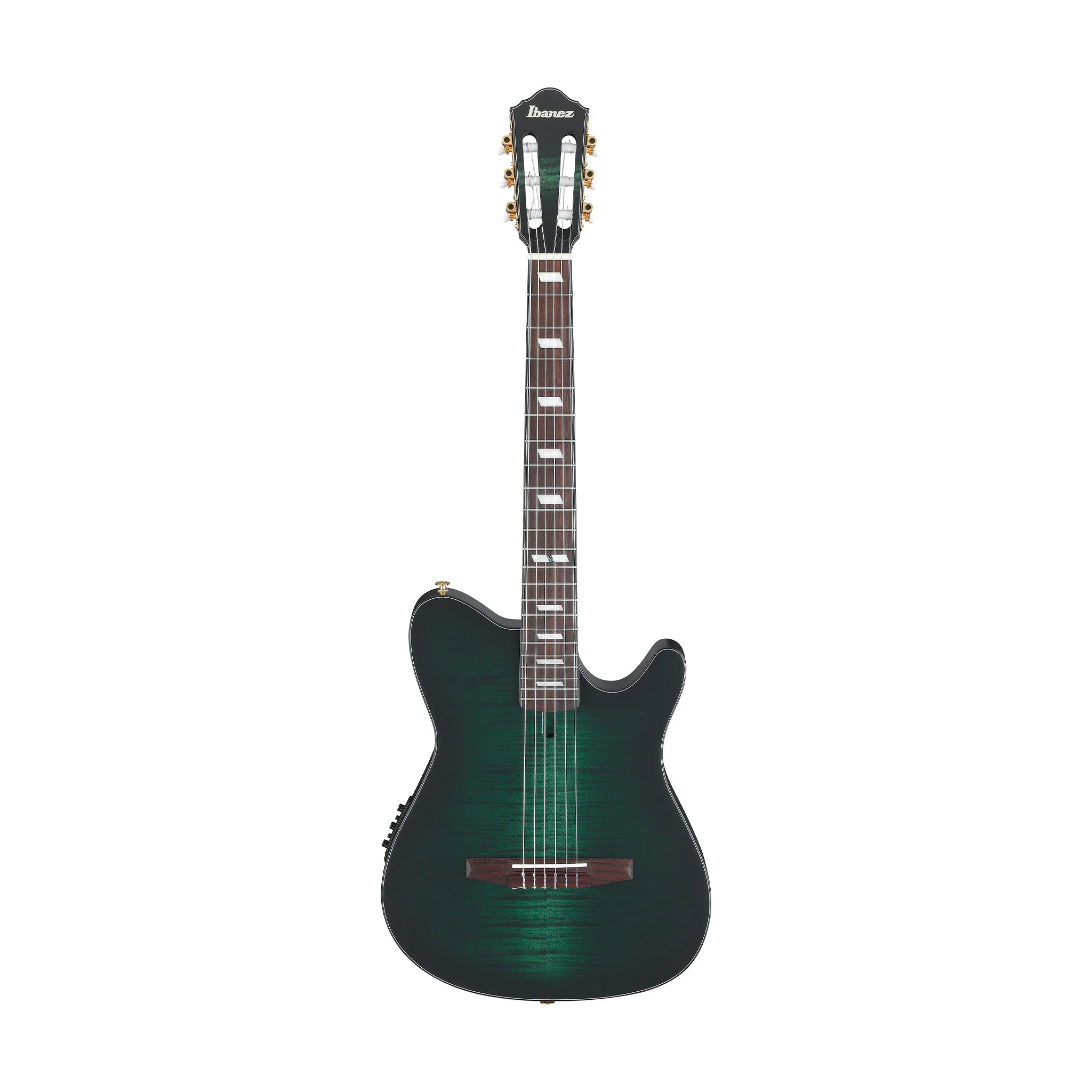 Ibanez FRH20FMNDGL Thinline Nylon-String Acoustic-Electric Guitar Featuring A Striking Deep Emerald Green Low Gloss Finish