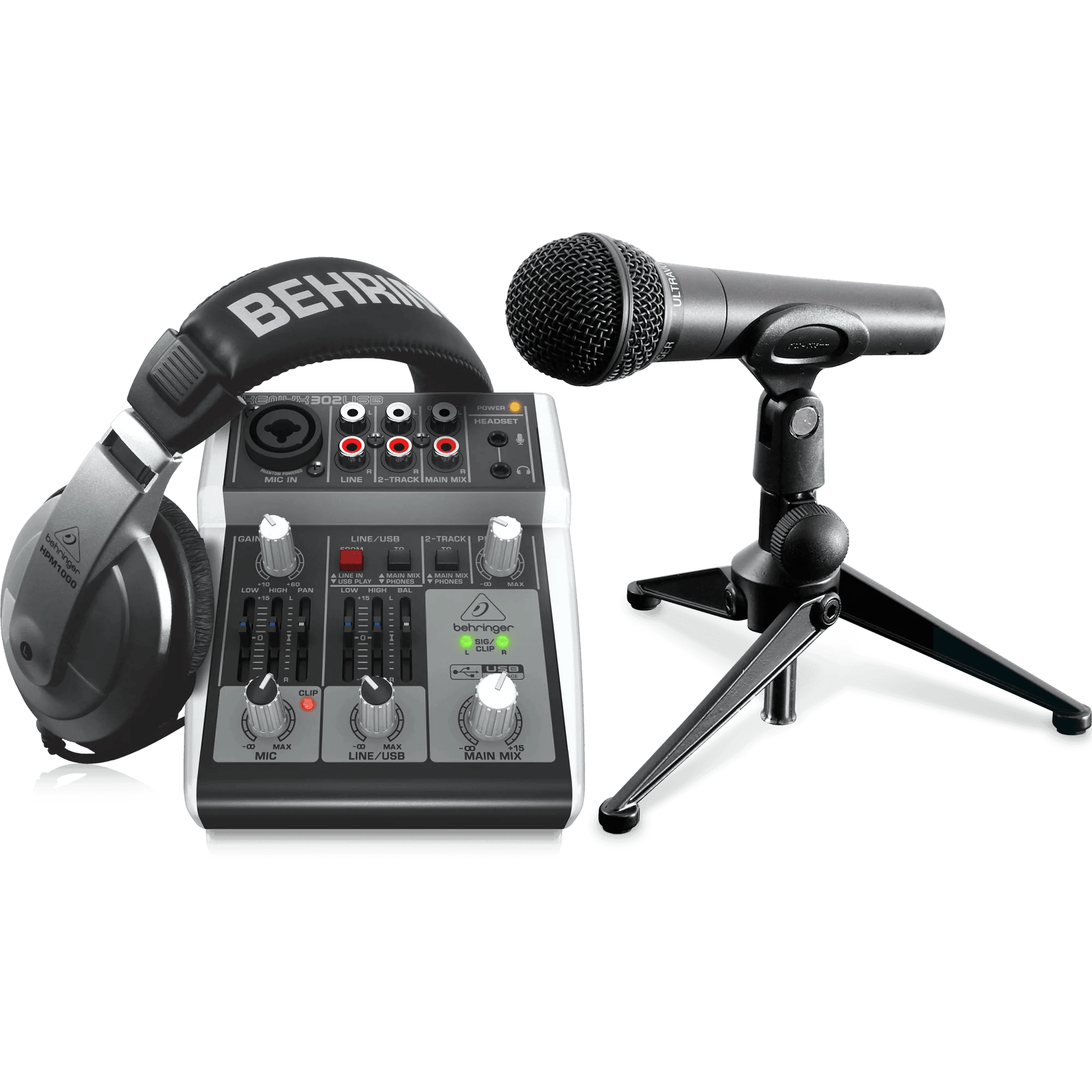 Behringer PODCAST STUDIO 2 USB Podcasting Bundle with USB Mixer, Microphone, Headphones and More - MusicMajlis