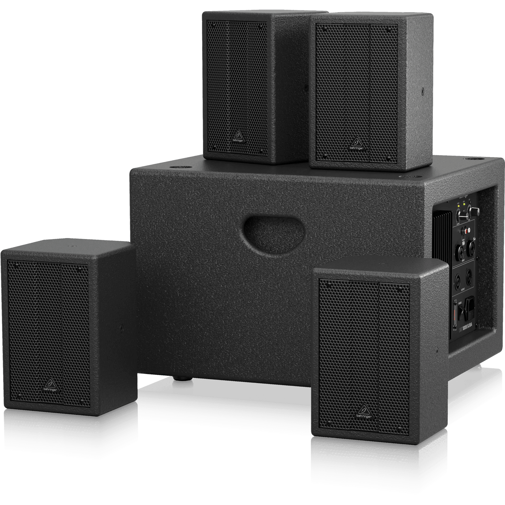 Behringer SAT1004 600W Bundle 4 X 4" Passive PA Speakers and 1 x 8" Active PA Subwoofer - MusicMajlis