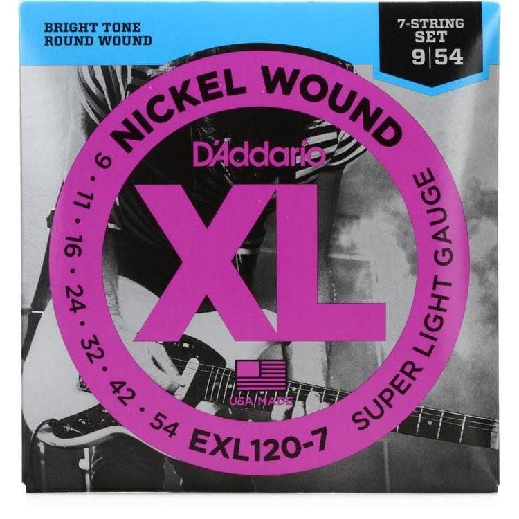 D'Addario Electric Guitar 7-String Set, Nickel Wound 0.09 - 0.54 Super Light Gauge - MusicMajlis