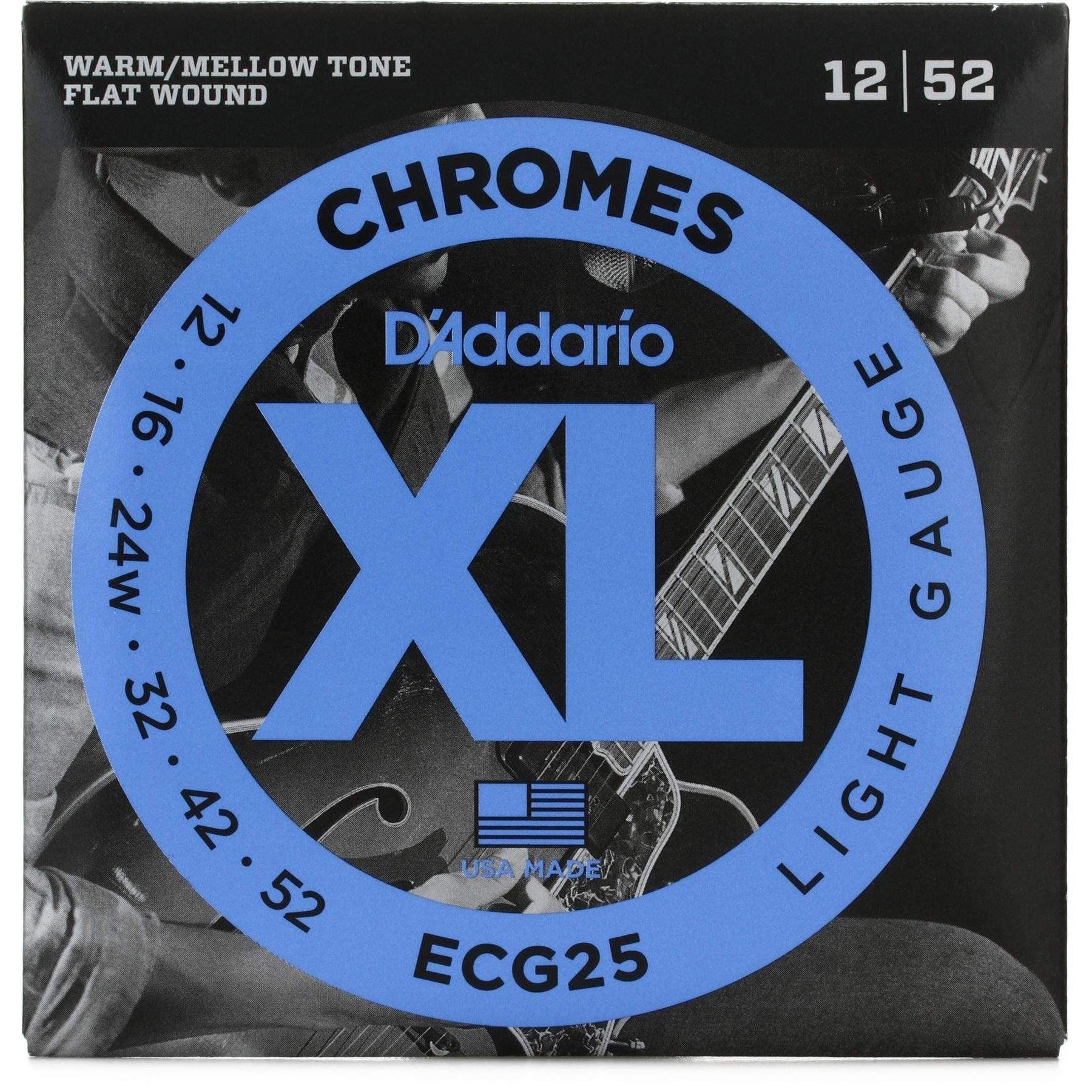 D'Addario Electric Guitar String Set, Chromes Flatwound 0.12 - 0.52 Light Gauge - MusicMajlis