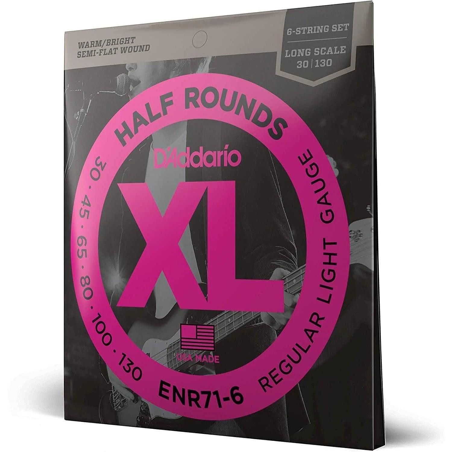 D'Addario ENR71-6 Set of 6 String Bass Half Rounds Semi Flatwound 30 - 130 Gauge Long Scale - MusicMajlis