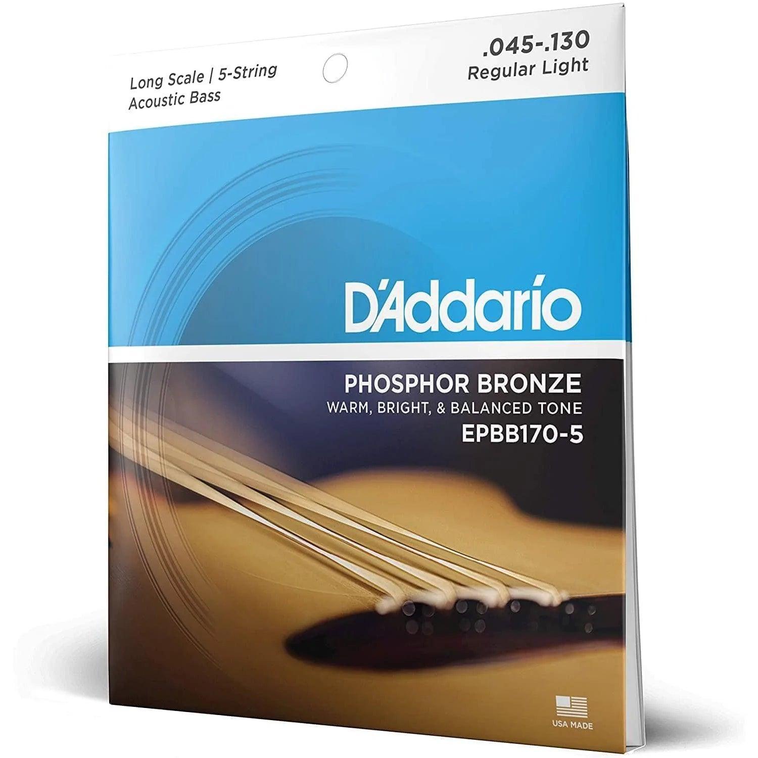 D'Addario EPBB170-5 Set of 5 String Acoustic Bass Phosphor Bronze 45 - 130 Gauge Long Scale - MusicMajlis