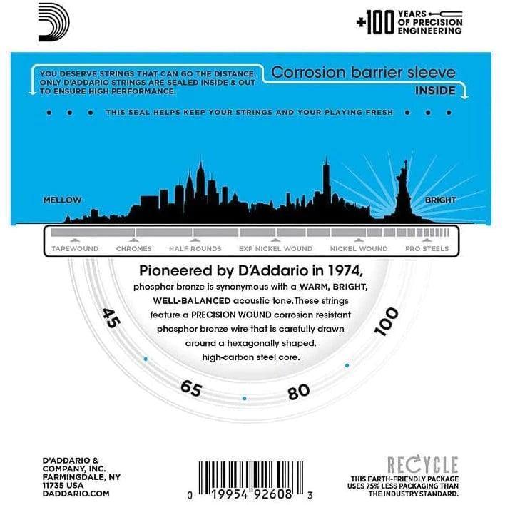 D'Addario EPBB170 Set of 4 String Acoustic Bass Phosphor Bronze 45 - 100 Gauge Long Scale - MusicMajlis