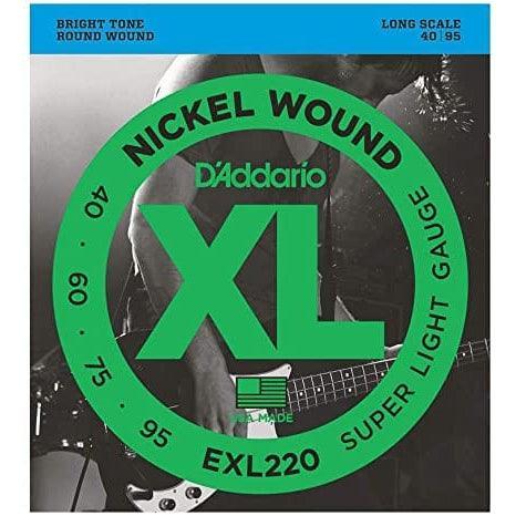 D'Addario EXL220 Set of 4 String Bass Nickel Wound 40 - 95 Gauge Long Scale - MusicMajlis