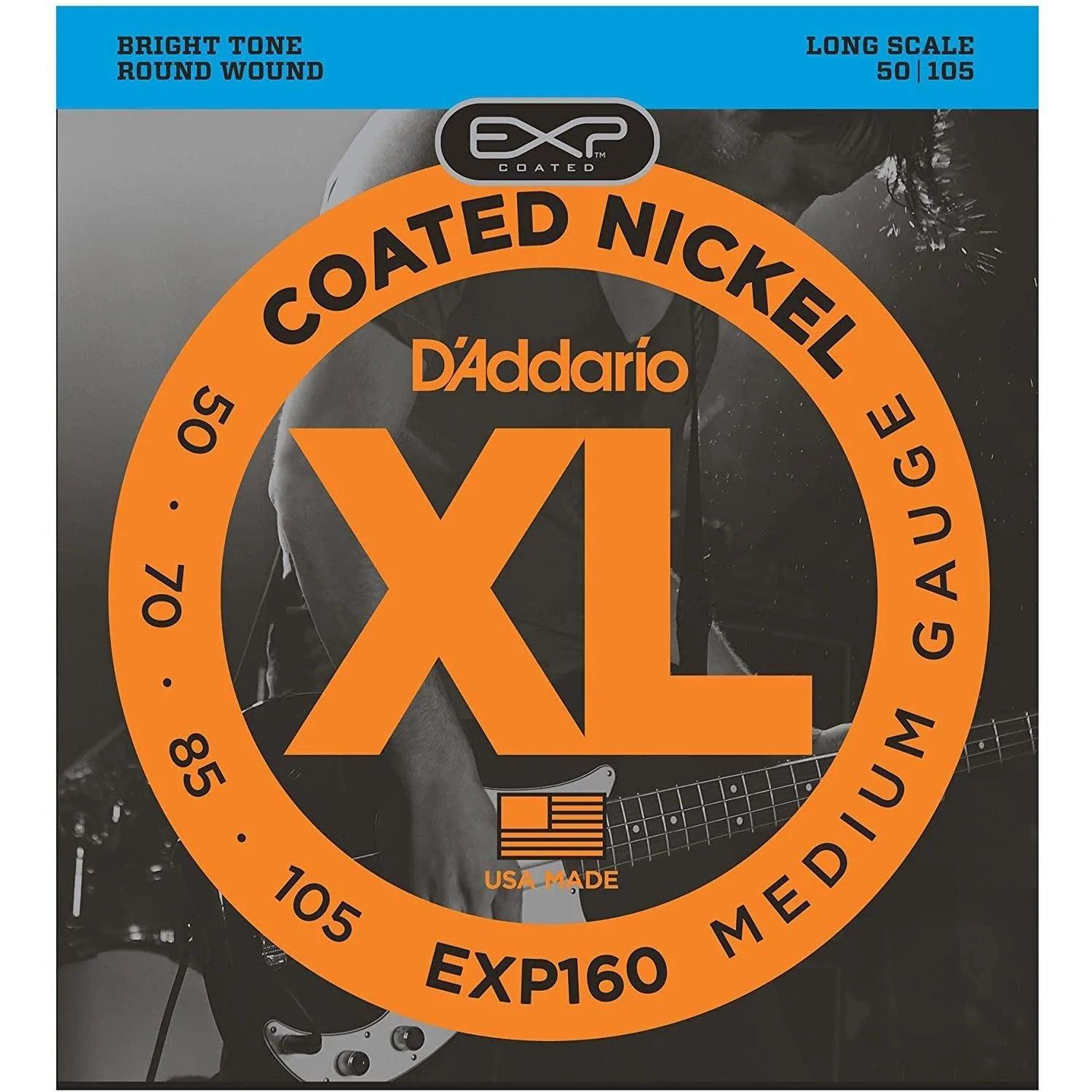 D'Addario EXP160 Set of 4 String Bass Coated Nickel 50 - 105 Gauge Long Scale - MusicMajlis