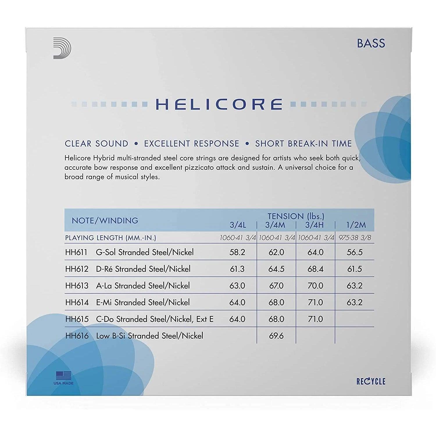 D'Addario Helicore 3/4 Double Bass String Set Medium Tension - MusicMajlis