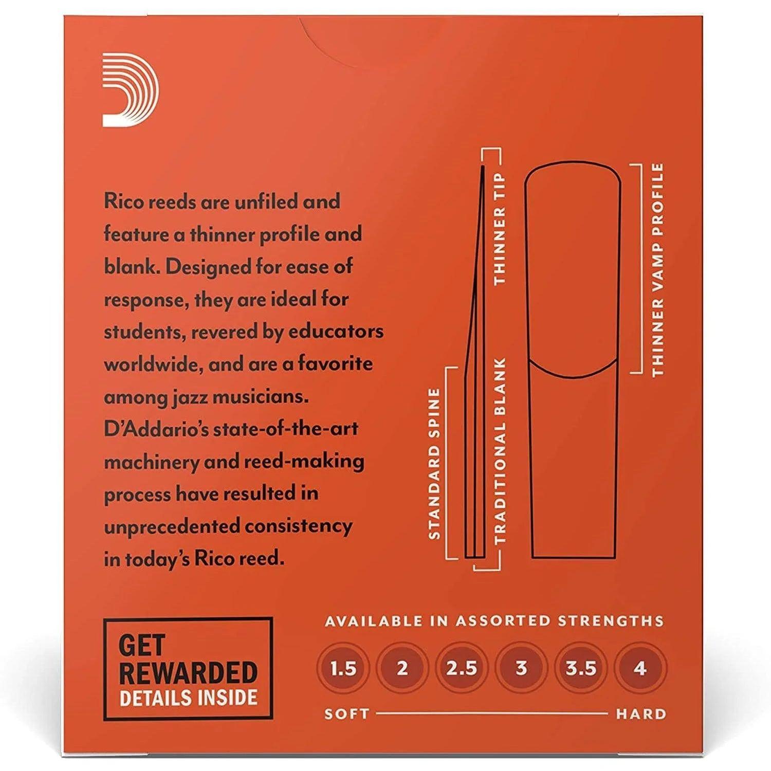 D'Addario Rico Alto Sax Reeds - Strength 2.0 (10-Pack) - MusicMajlis