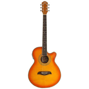 Oscar Schmidt OG10CEFYS Semi-Acoustic Guitar - Flame Yellow Sunburst (Discontinued) - MusicMajlis