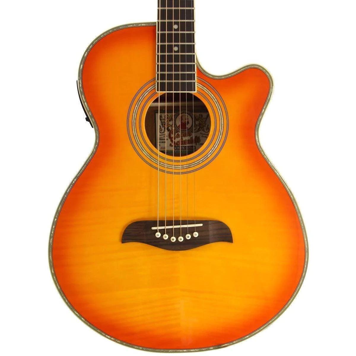 Oscar Schmidt OG10CEFYS Semi-Acoustic Guitar - Flame Yellow Sunburst (Discontinued) - MusicMajlis