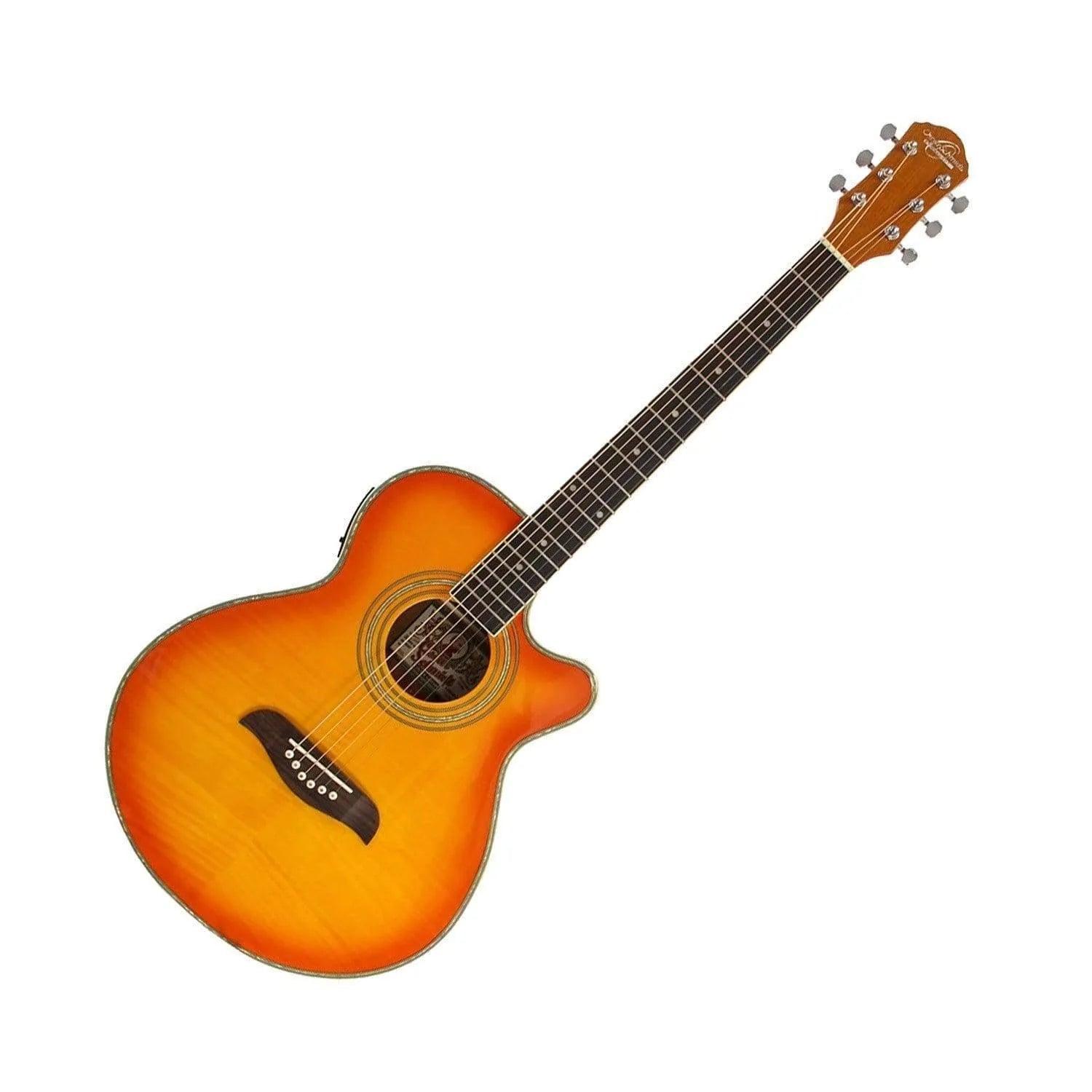 Oscar Schmidt OG10CEFYS Semi-Acoustic Guitar - Flame Yellow Sunburst (Discontinued) - MusicMajlis
