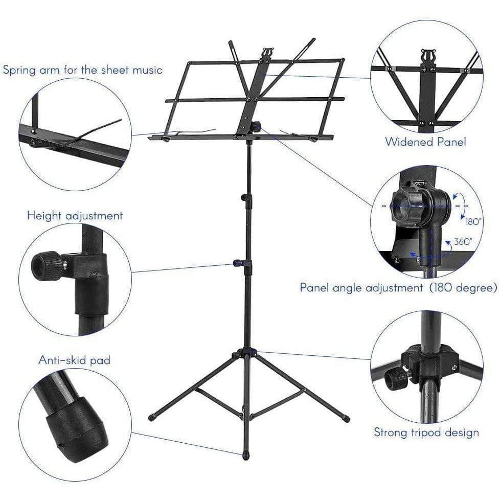 Tovaste MS510 Foldable Sheet Music Tripod Stand Holder + Carry Bag - MusicMajlis