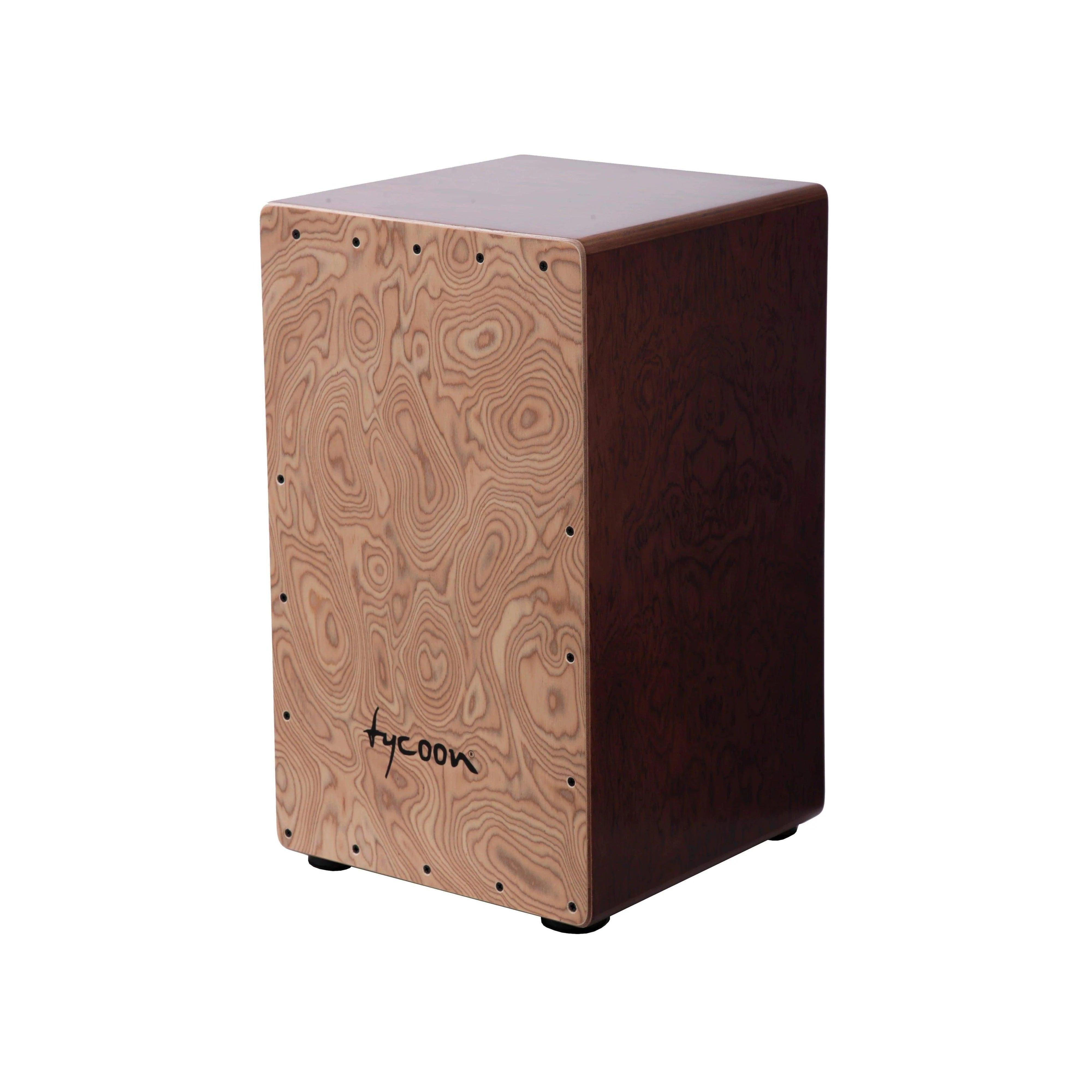 Tycoon Percussion 29 series bubinga Cajon with Makah Burl Front Plate - MusicMajlis