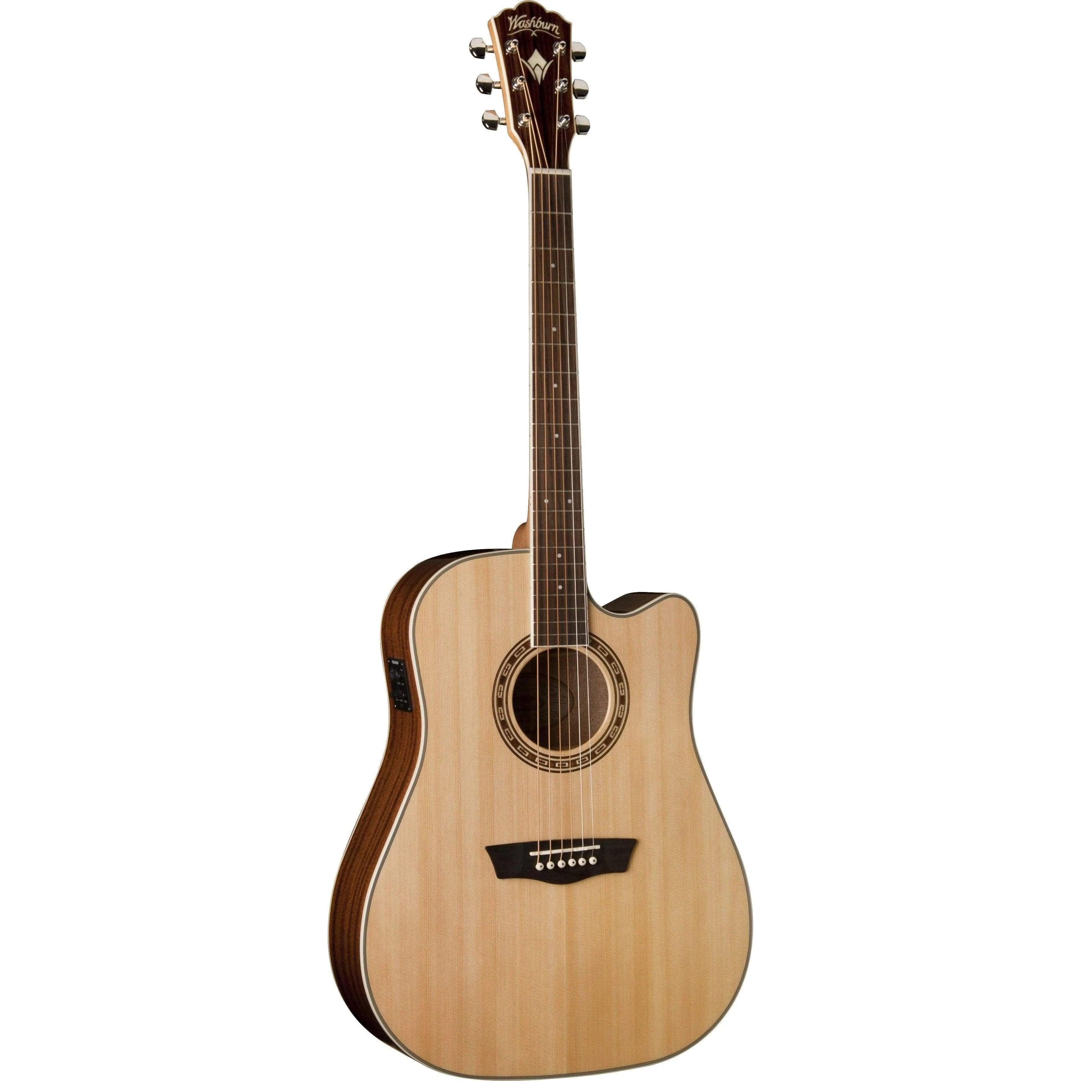 Washburn WD10SCE Dreadnought Semi-Acoustic Guitar - Natural (Discontinued) - MusicMajlis