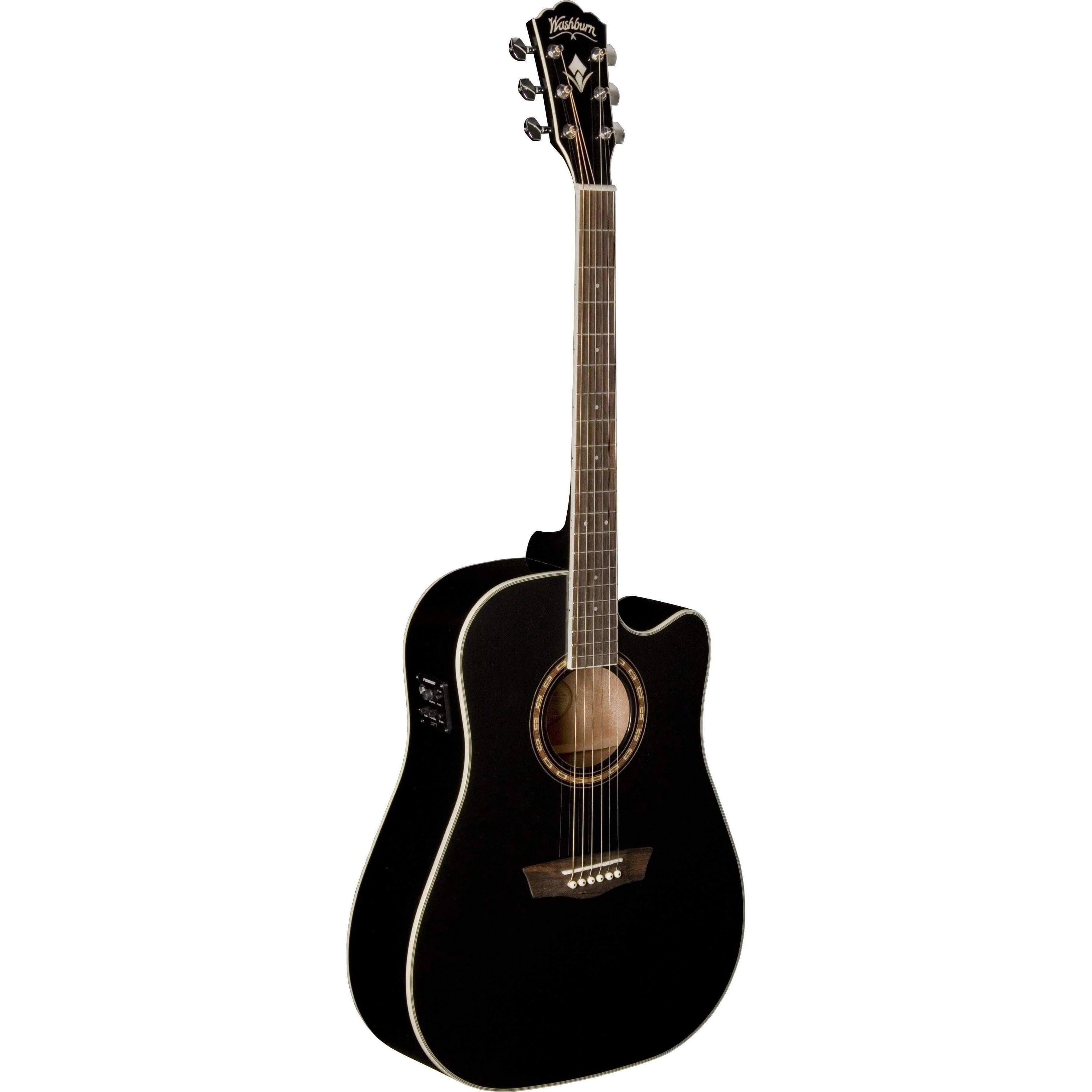 Washburn WD10SCEB Dreadnought Semi-Acoustic Guitar - Black (Discontinued) - MusicMajlis