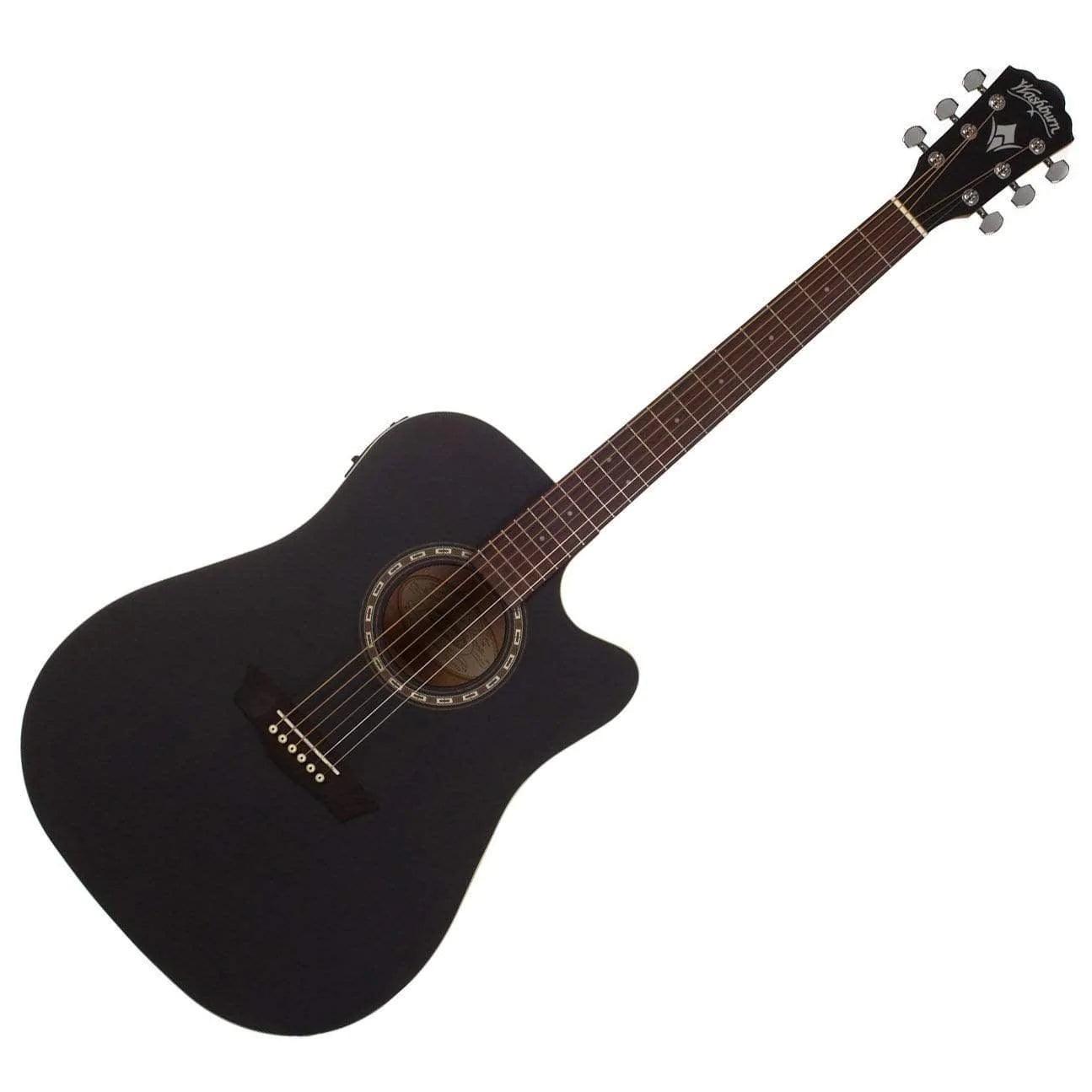 Washburn WD7SCEBM Dreadnought Semi-Acoustic Guitar - Black Matte (Display Piece) - MusicMajlis