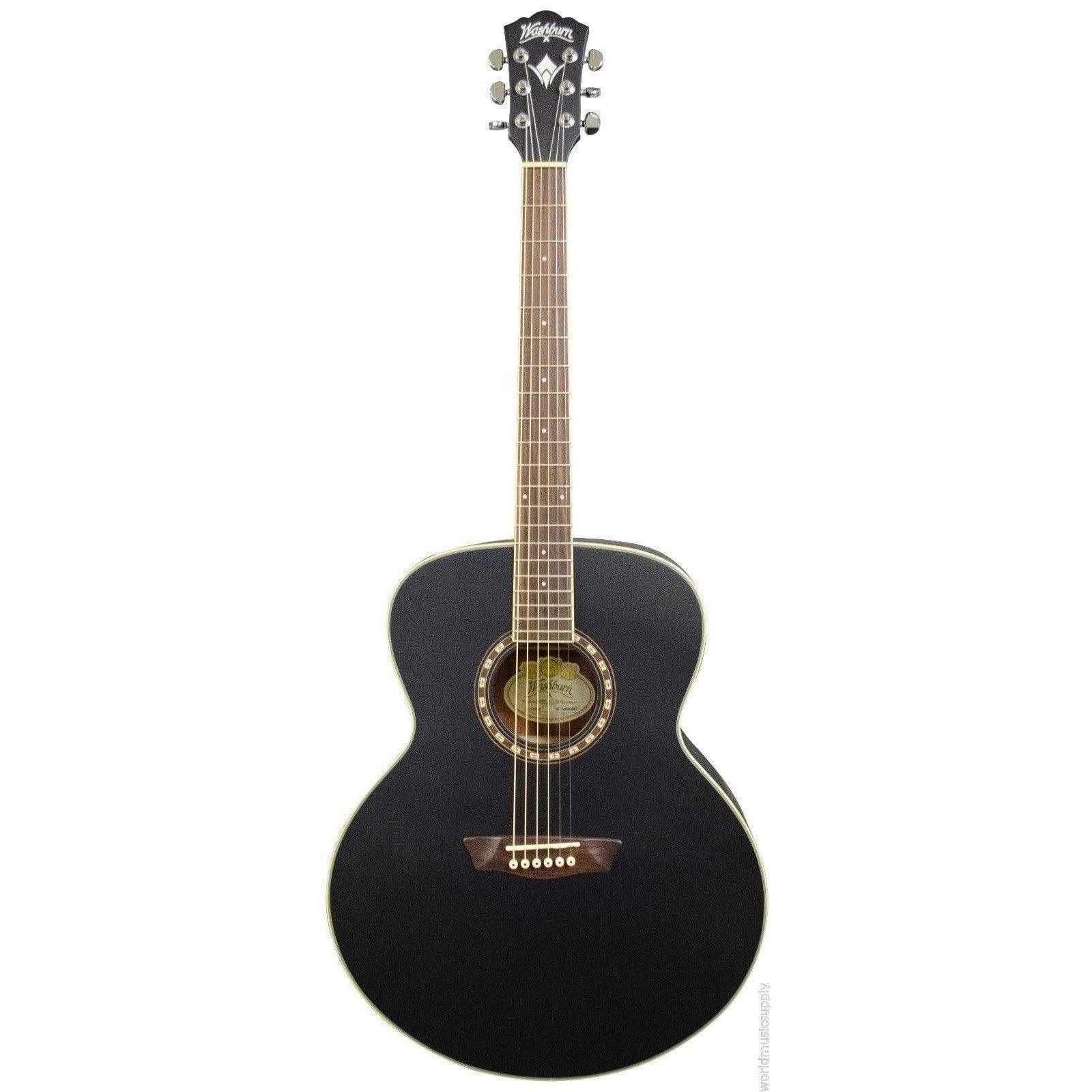 Washburn WJ7SBM Jumbo Acoustic Guitar - Black Matte - MusicMajlis